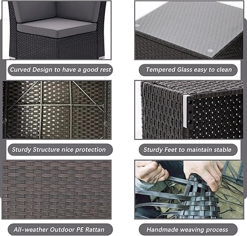 Miniatura 6 de iArtHand Juego de sofá de patio con mesa de fuego de propano de 46 pulgadas, mesa de centro, juego seccional para exteriores, juego de muebles de