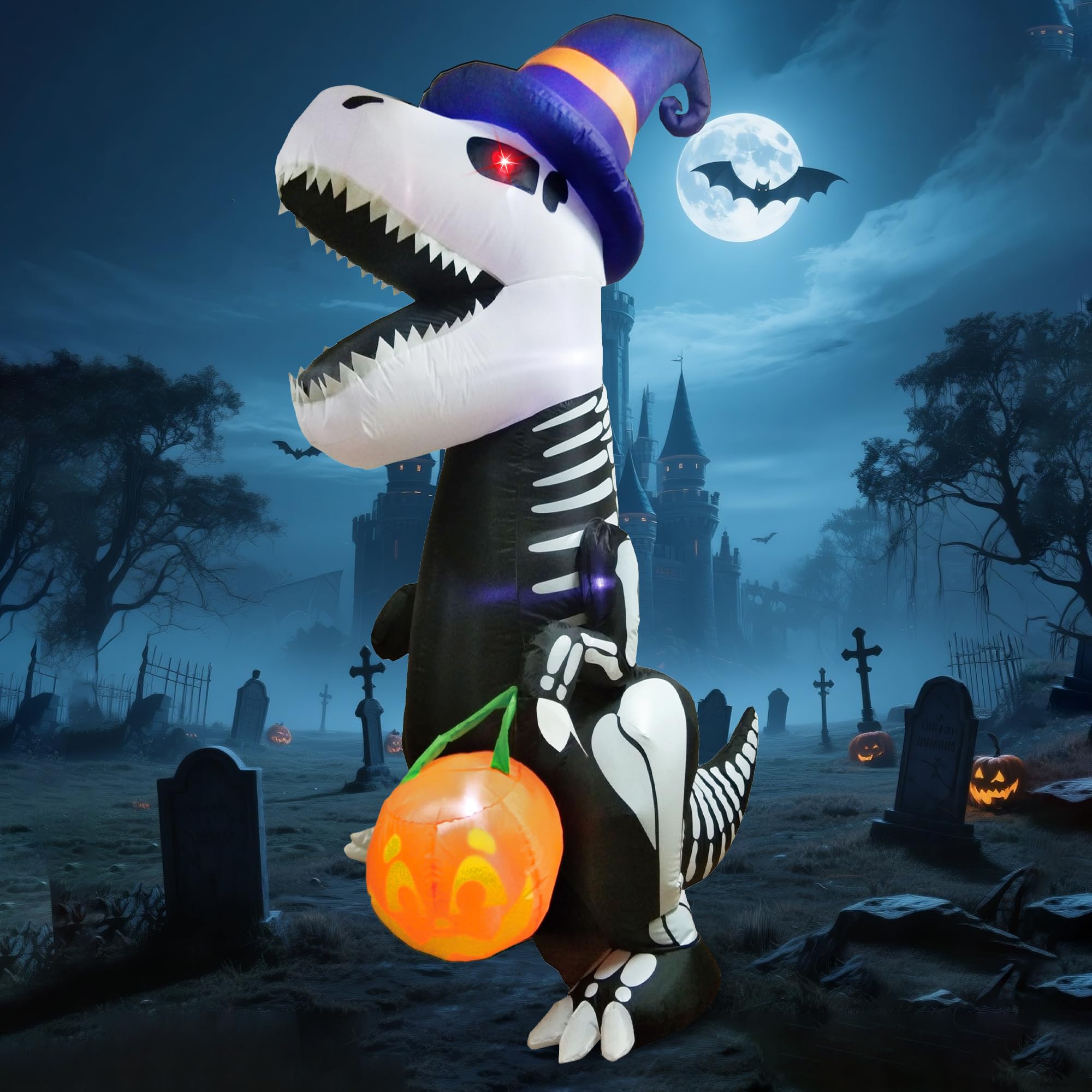 Joiedomi Halloween 200 cm nadmuchiwany szkielet dinozaur z wbudowanymi diodami LED nadmuchiwane nadmuchiwane nadmuchiwanymi na Halloween przyjęcie wewnątrz, na zewnątrz, na podwórko, do ogrodu, na trawnik dekoracje