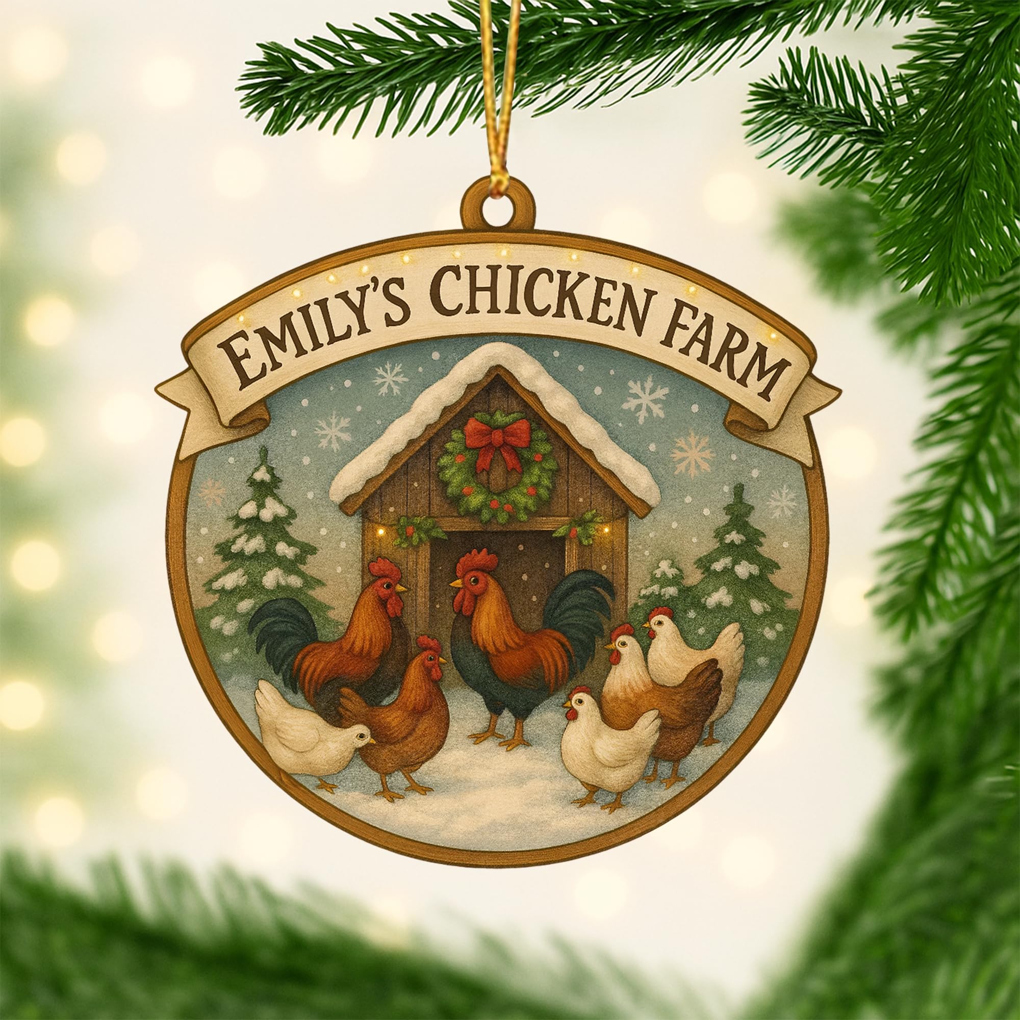 Personalized Chicken Ornament, Chicken Christmas Ornament, Custom Farm Name Ornaments, Chickens Farm Christmas Tree Ornaments, Gifts for Chickens Lovers - A9