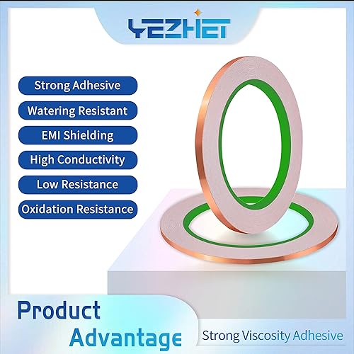 Miniatura 3 de YEZHET Cinta de lámina de cobre de 14 pulgadas para vitrales 2 rollos, con conductor de doble cara para reparaciones eléctricas