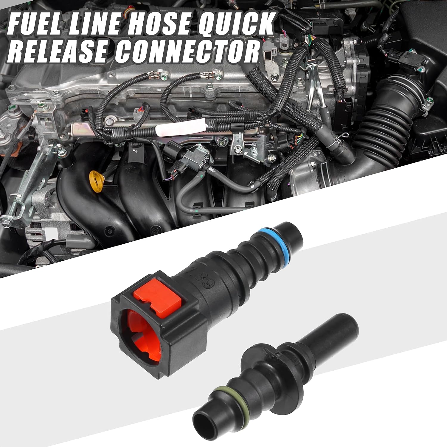 Car Fuel Line Hose Quick Release Connector Straight Kit 5/16" 7.89mm SAE to 5/16" 8mm Disconnect Hose Plastic Red (Set of 2)