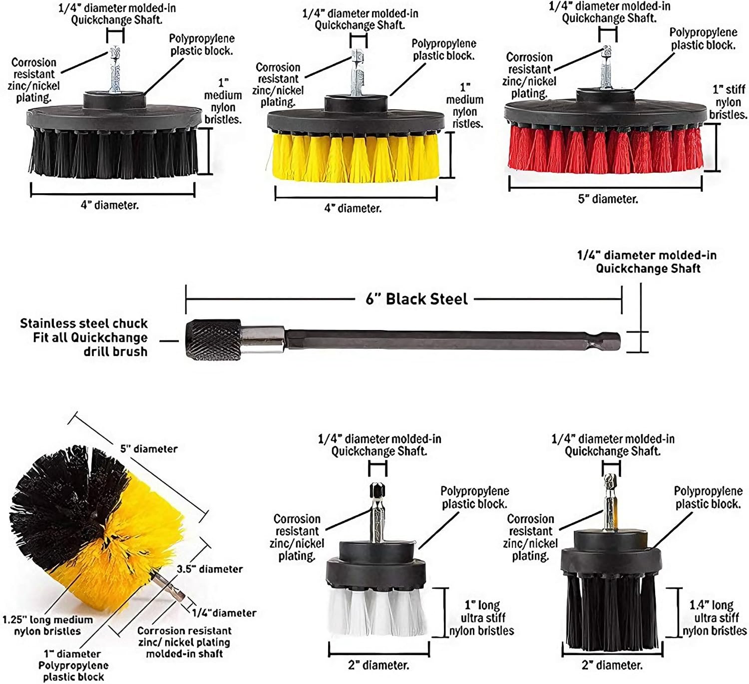 22PCS Drill Brush Attachment Kit with 6 Inch Extension Rod, Scrub Pads, Polishing Pads, Power Drill Cleaning Brushes for Bathroom, Kitchen, Car, Tile, Grout and Home Cleaning 15285 image 5
