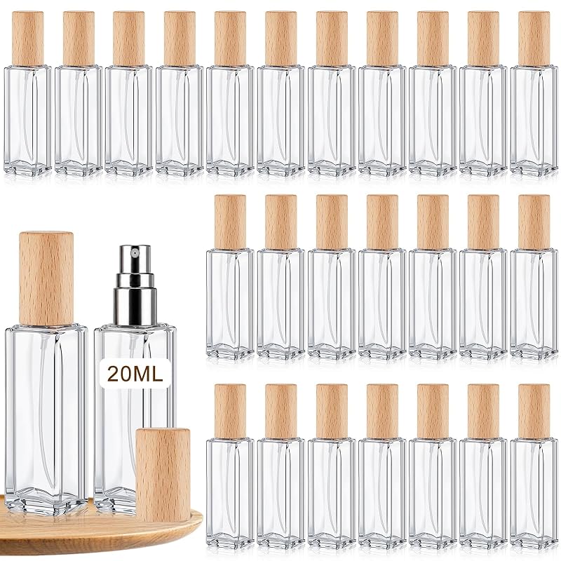Roshtia Frascos Spray de Vidro com Tampa de Madeira, 20 mL, Pacote com 30