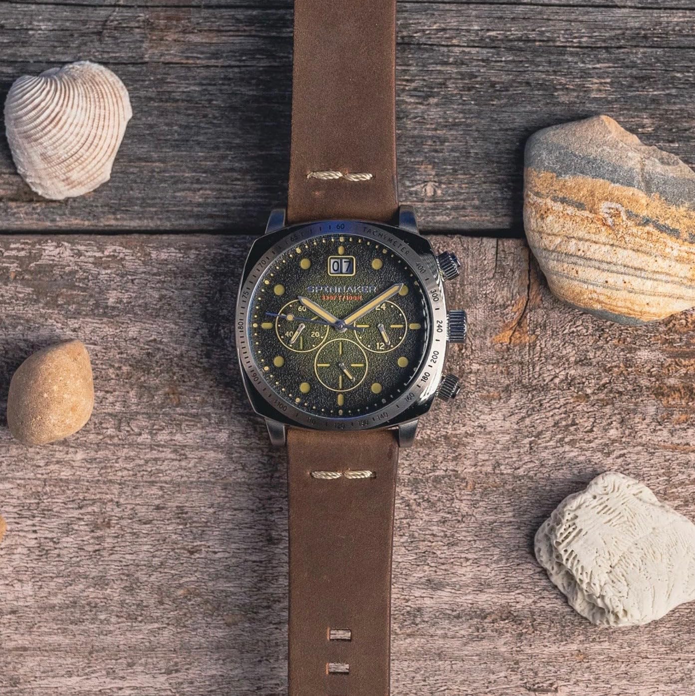 Spinnaker para Hombre 42 mm Hull Cronógrafo Meca-Cuarzo Reloj con Correa de Cuero Genuino SP-5068
