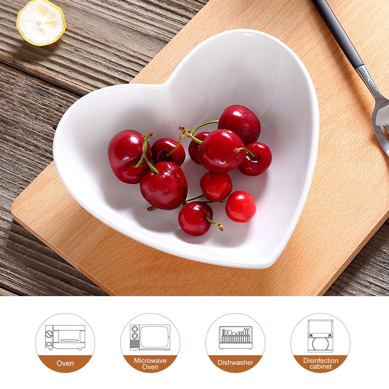 USHOBE Ciotole in Ceramica Bianca Base Stabile Set di 4 a Forma di Cuore, Impilabili per Cucina e Sala da Pranzo