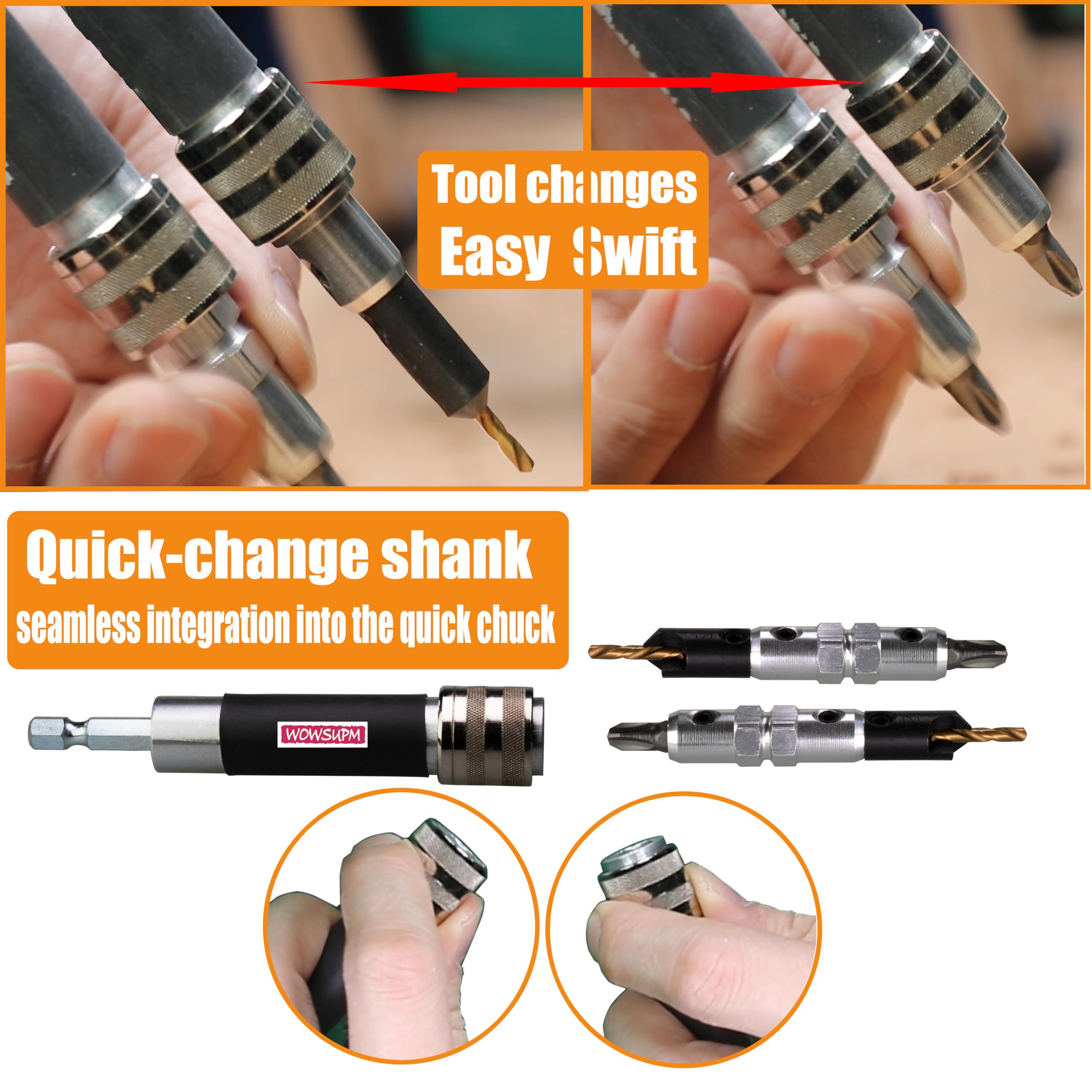 WOWSUPM 19 Pcs Quick Change Countersink Drill Bit Set Flip-over Driver Set including Screwdriver Bits for Wood - Image 2