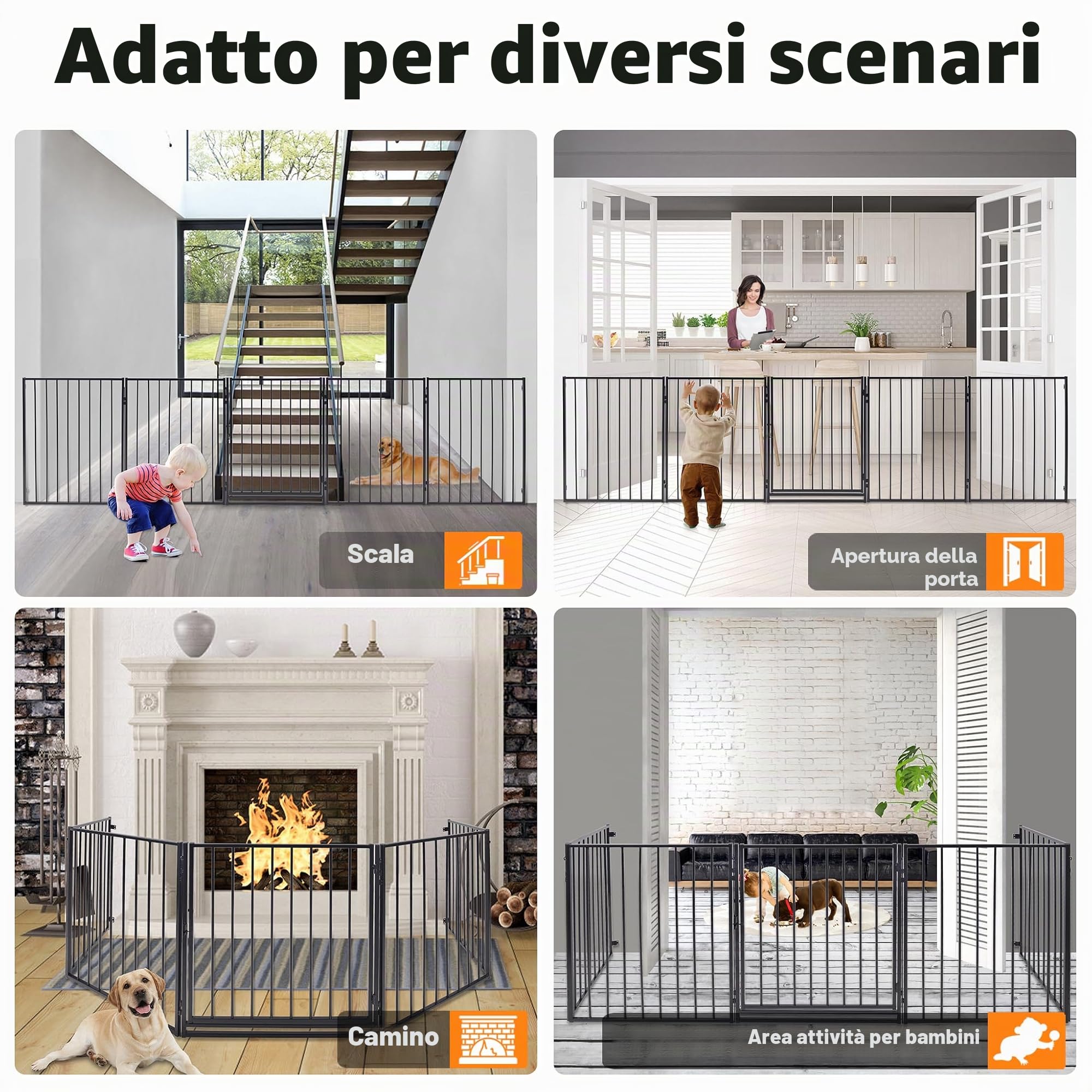 LZQ Griglia di protezione per camino con porta nera, 5 pezzi, lunghezza totale 305 cm, griglia di protezione per porta pieghevole, per bambini e animali domestici