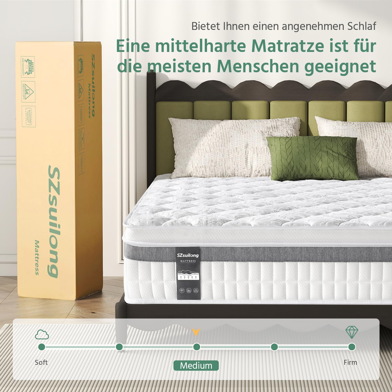 SZsuilong Matratze 90x200 cm H3 H4 Höhe 28cm, 7-Zonen Federkernmatratze Orthopädische Taschenfederkernmatratze mit Comfort Memory-Schaum Schicht, Öko-Tex Zertifiziert Rückenentlastende