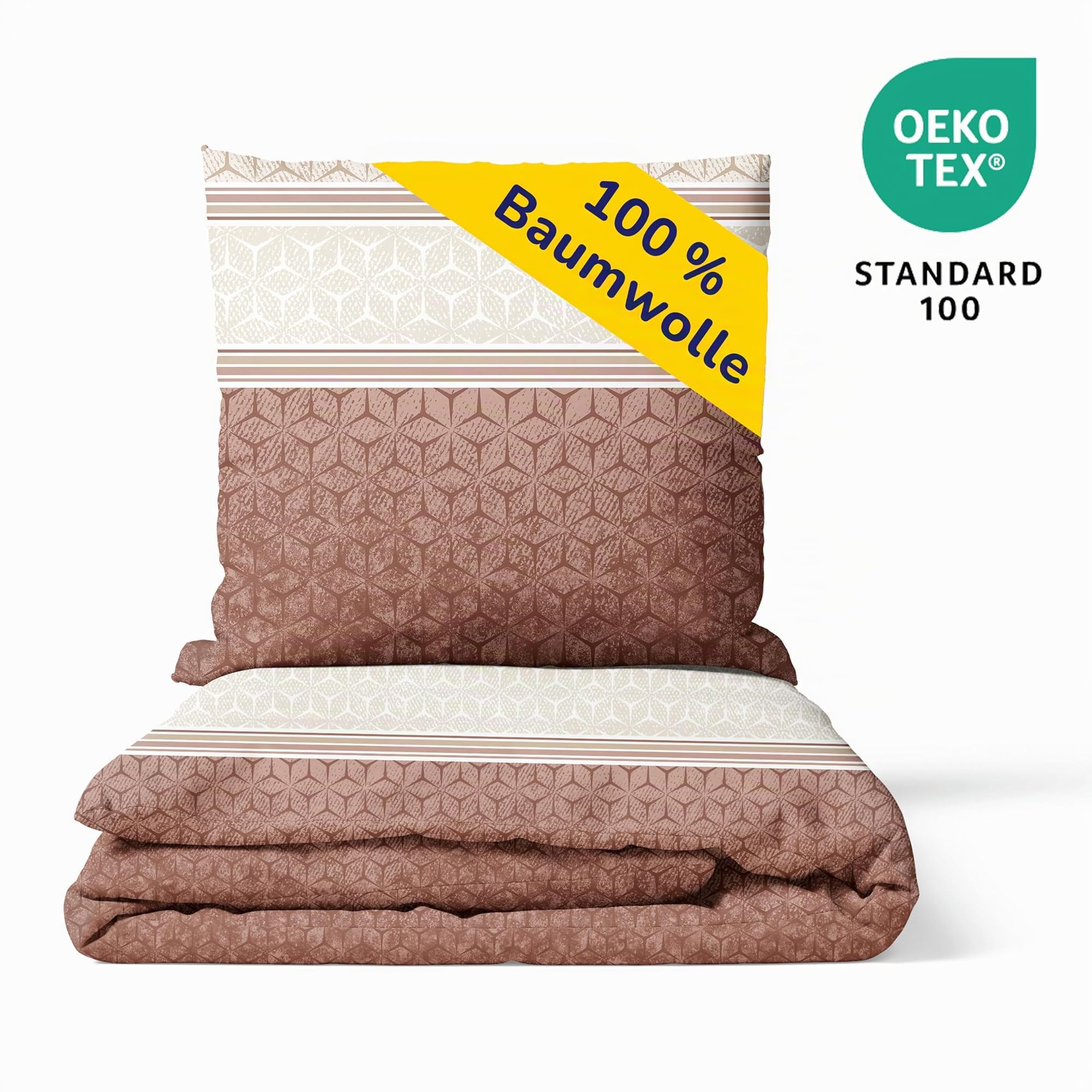 Träumschön Biber Bettwäsche Set 2tlg 155x220 cm + 80x80 cm – Flauschige Bettwäsche Beige/Braun – Weiche Winterbettwäsche mit Muster - Atmungsaktiv, Warm & Hautfreundlich - 100% Baumwolle