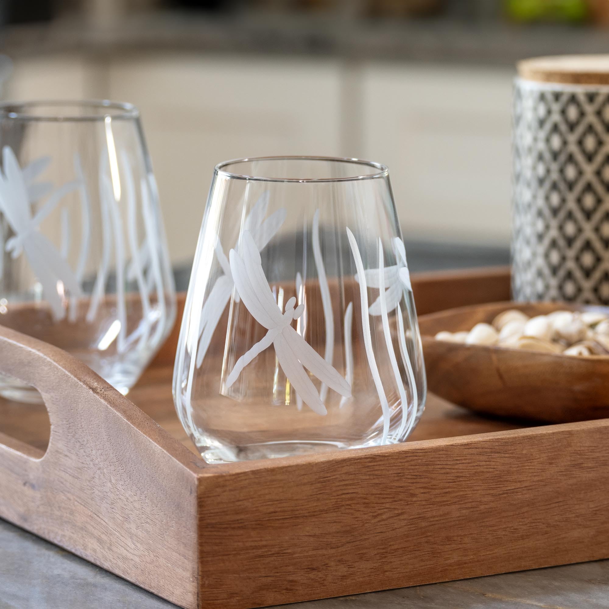 Rolf Glass Weinglas ohne Stiel, 530 ml, Weingläser, hergestellt in den USA, geätzte Weingläser ohne Stiel, 2 Stück
