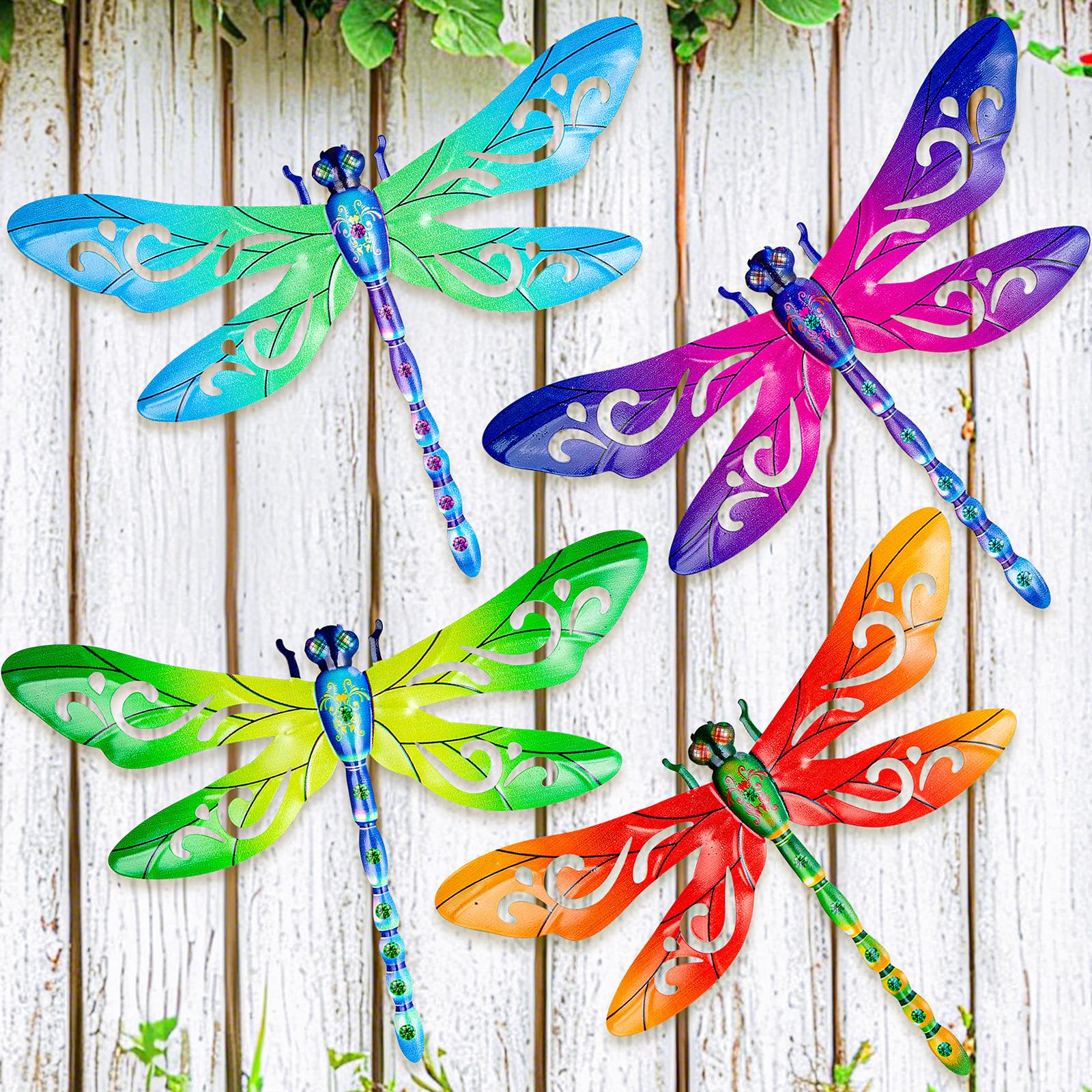 SUNREEK Metal Dragonfly Wall Decor, 12 Inches Dragonfly Outdoor Wall Art for Fence Garden Yard Patio Decorations