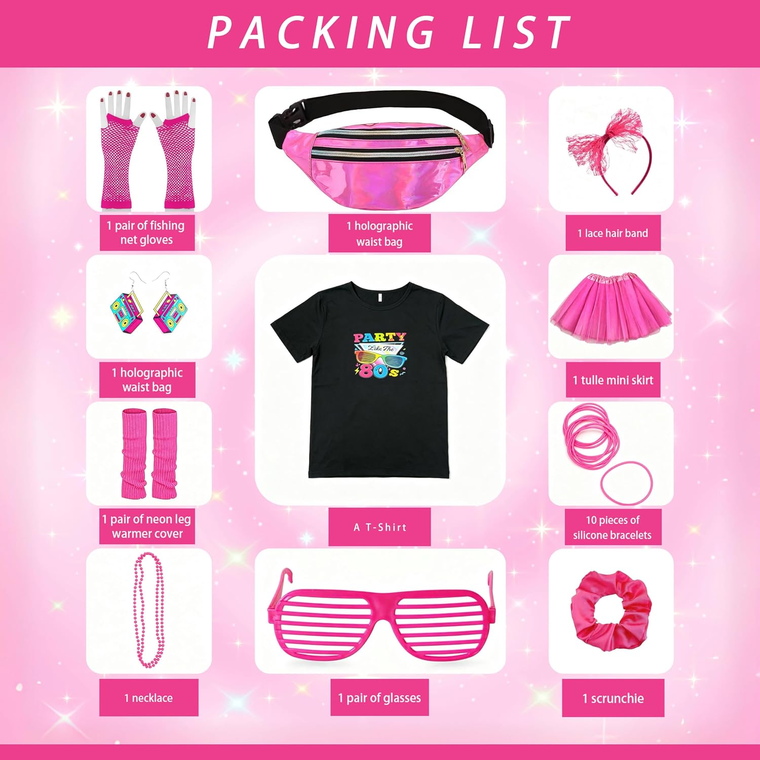 Women 80s Costume Outfit Set, Pink image 2