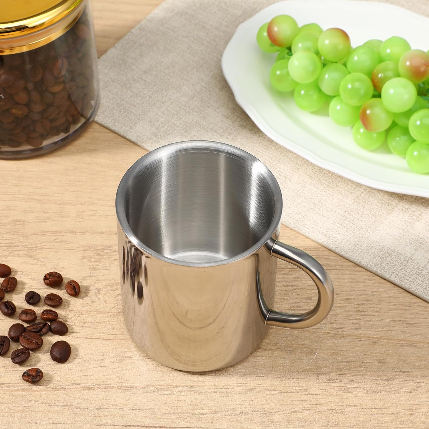 6 Pcs Stainless Steel Coffee Mugs with Handle, 10oz Double Walled Stainless Steel Camping Metal Mug Portable Durable Easy to Clean for Car, Travel, Office, Camping and Cafes