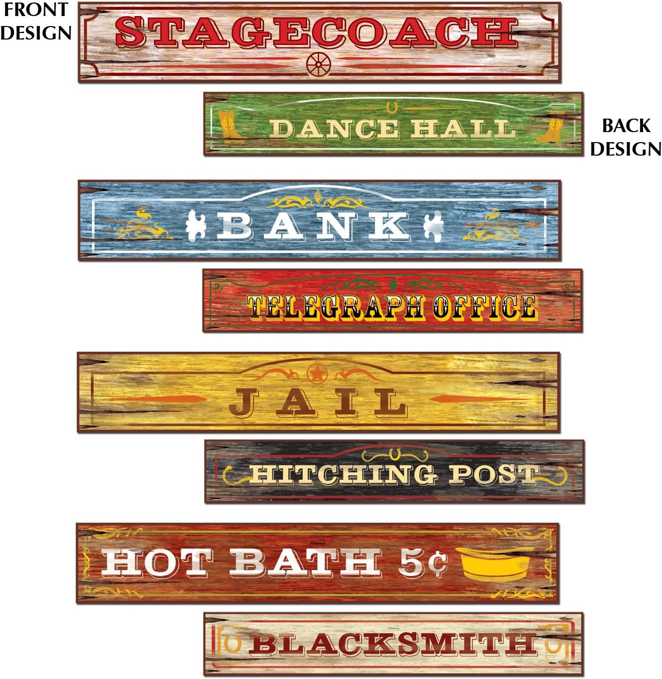 Beistle Set of 4 Western Street Sign Cutouts, 4" x 24"- Different Front and Back Designs