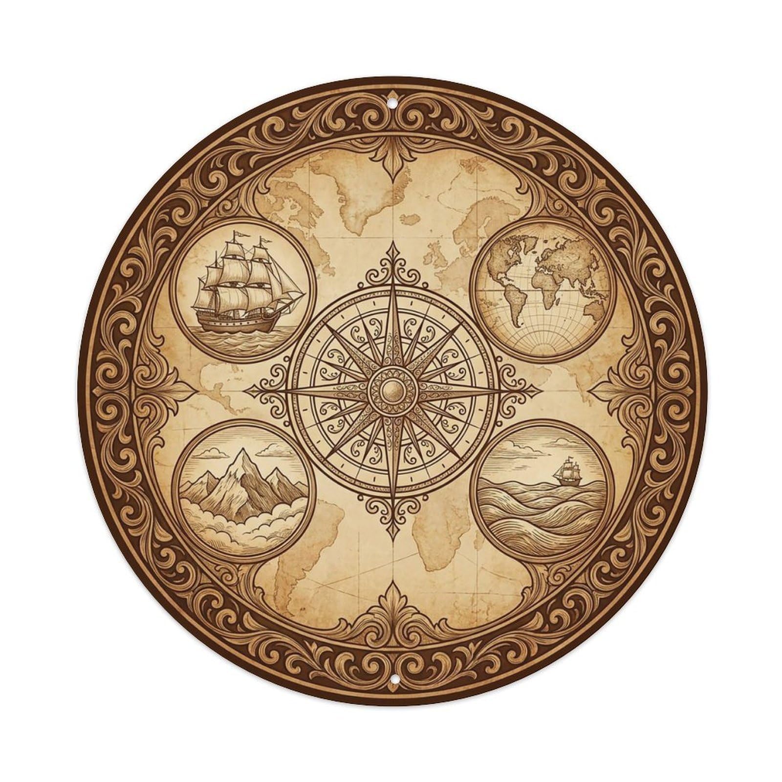 Vintage Nautical Compass World Map Skipper Heritage Metal Tin Sign