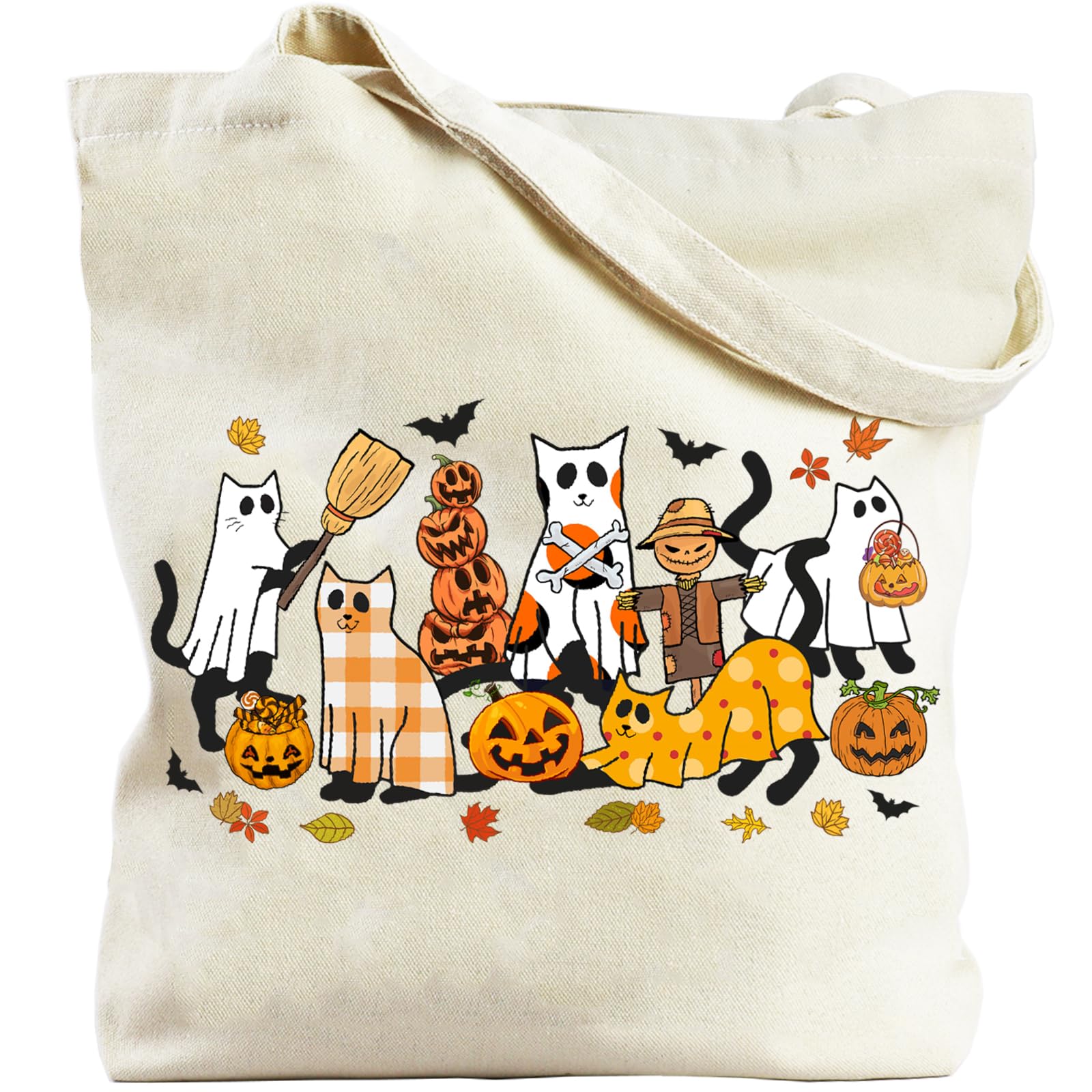Xasopffe Halloween Tote Bag for Women, Pumpkin Bags for Candy Goodie Grocery Shopping, Halloween Gifts for Party Favor Supplies