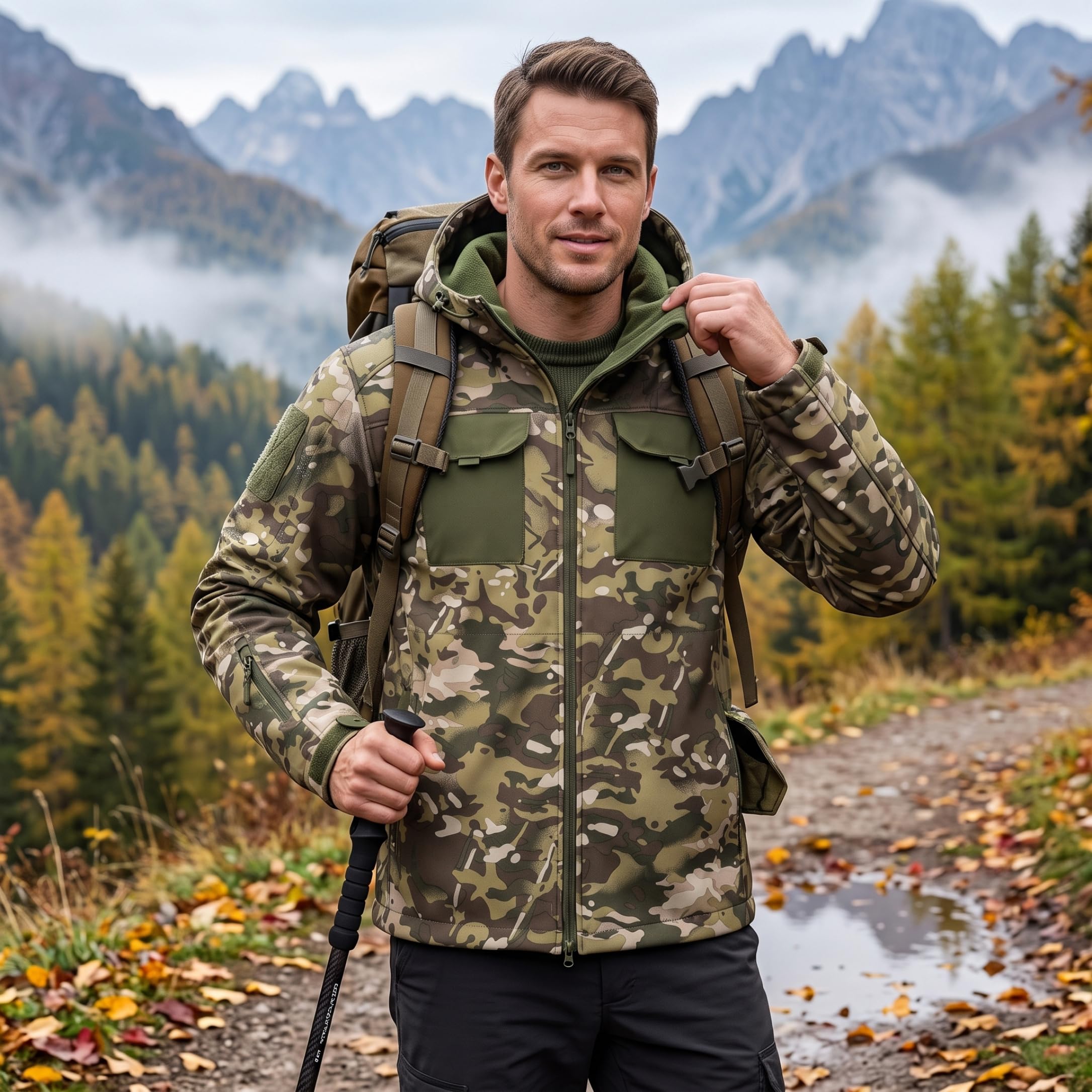 Chaqueta de caza para hombre, chaqueta de camuflaje cálida impermeable, L