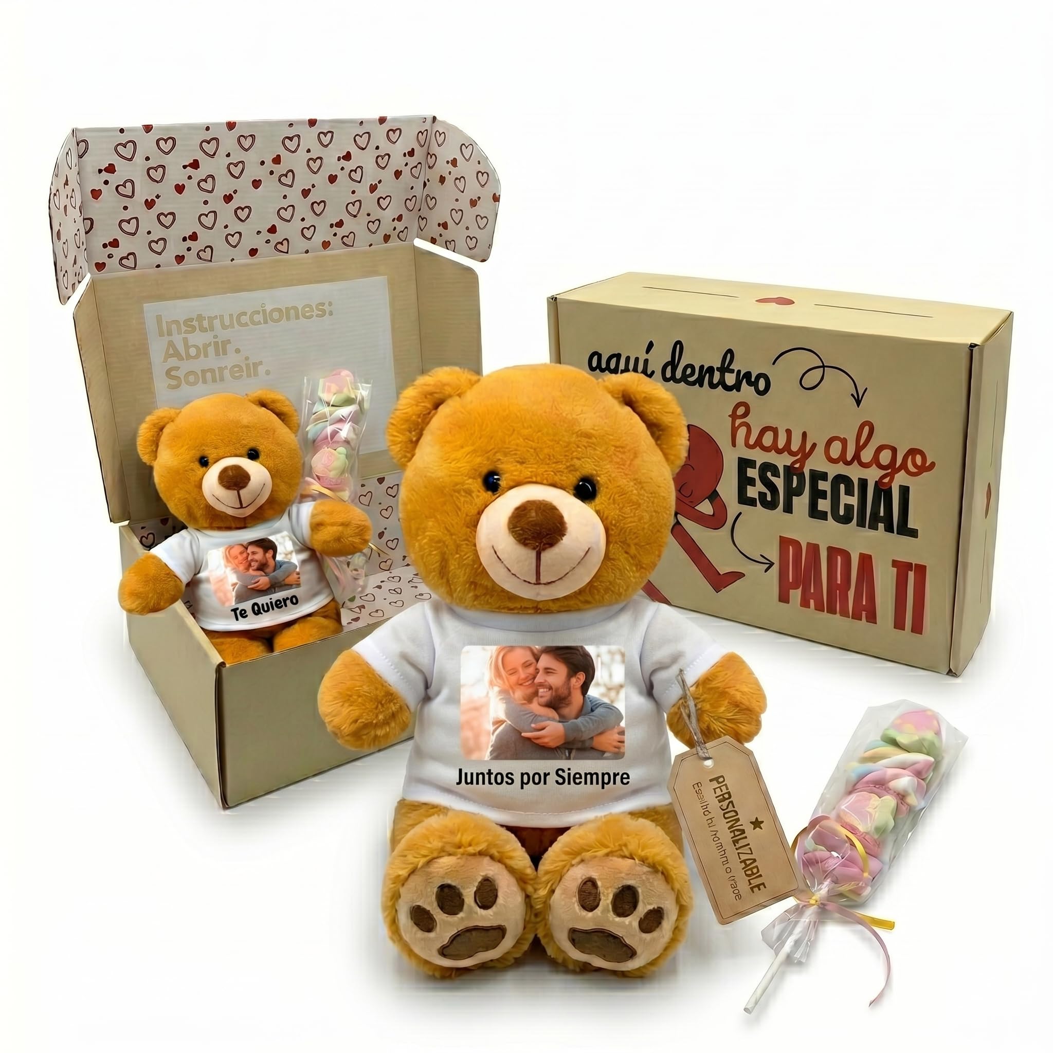 Peluchilandia Peluche Personalizado con Foto en Cajita Decorada Regalo Personalizado para Mujer y Hombre | Regalos para Amigas (MARRÓN)