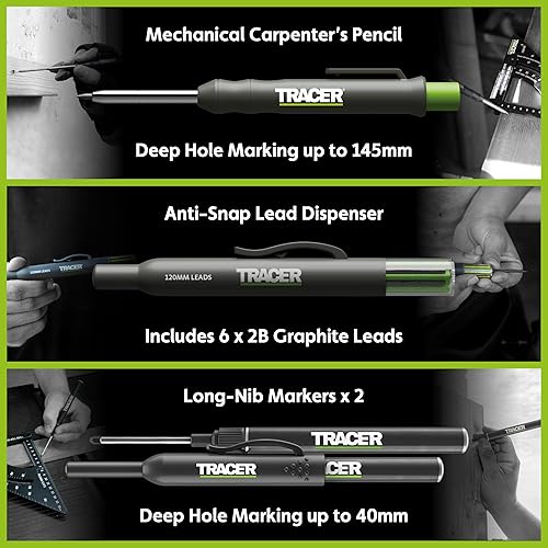 Miniatura 2 de Kit completo de marcado de agujeros profundos Tracer - Incluye marcador permanente de agujeros profundos de doble punta y largo y lápiz de
