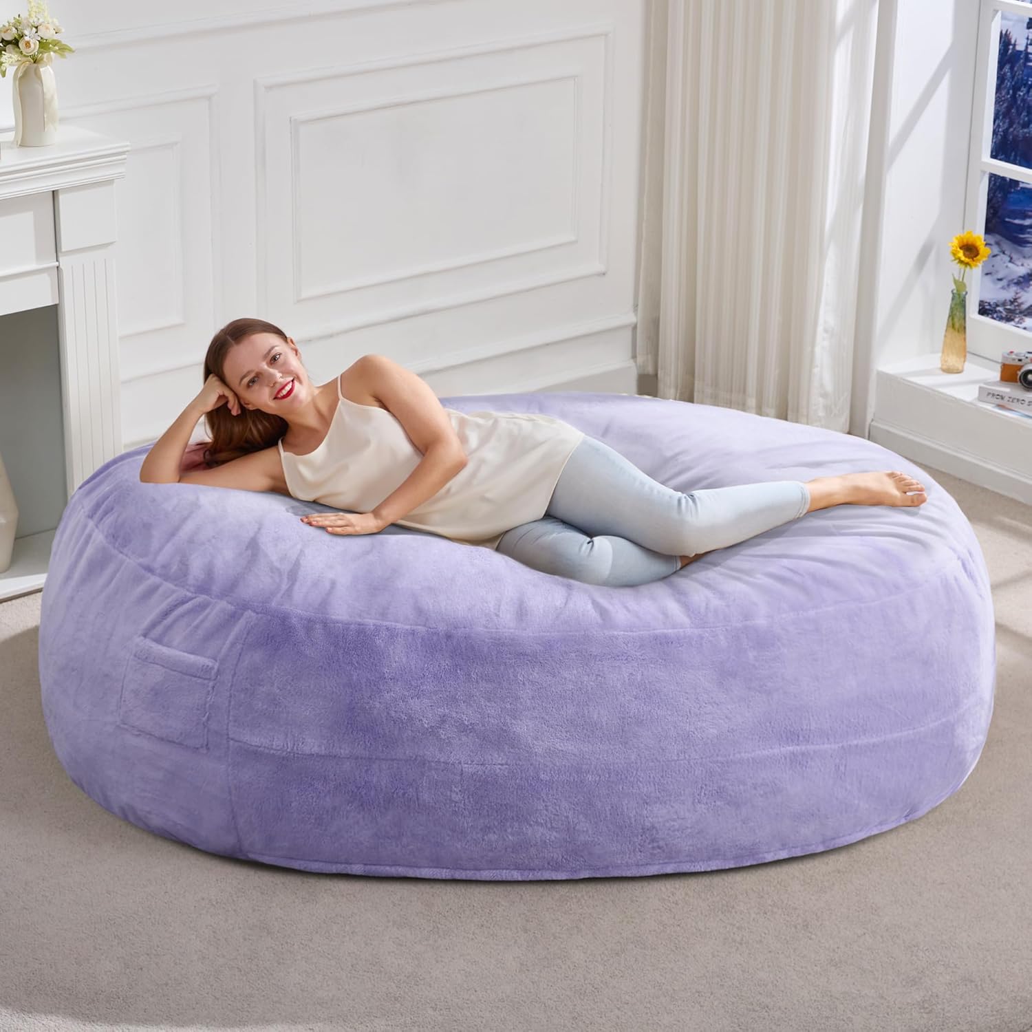 Hobestluk Bean Bag Chairs 6FT Beanbag Chair with Filler Adult Bean Bags with Removable Cover, Giant Bean Bag Chairs for Aduts (Plush Purple)