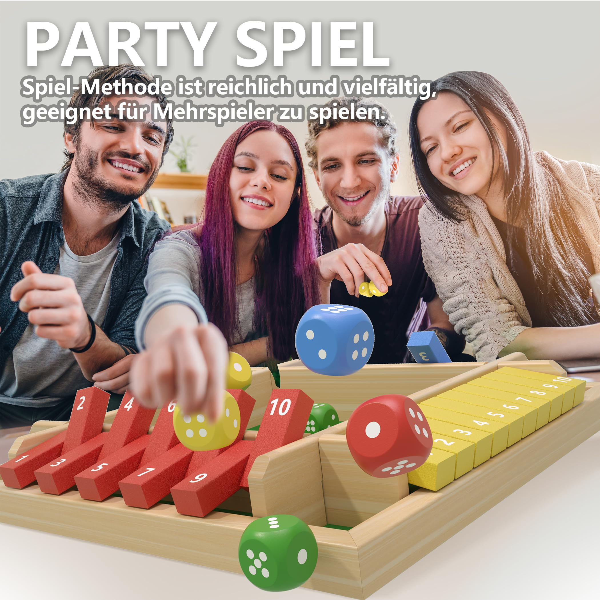 Shut The Box Holzspiel - Würfelspiel Für 4 Spieler Mit 8 Würfeln