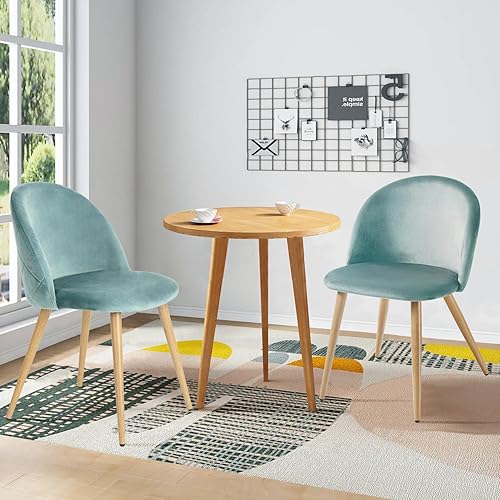 Miniatura 7 de FurnitureR Silla de comedor tapizada de terciopelo con respaldo medio y patas de madera para el hogar, cocina, dormitorio y sala de estar, juego de