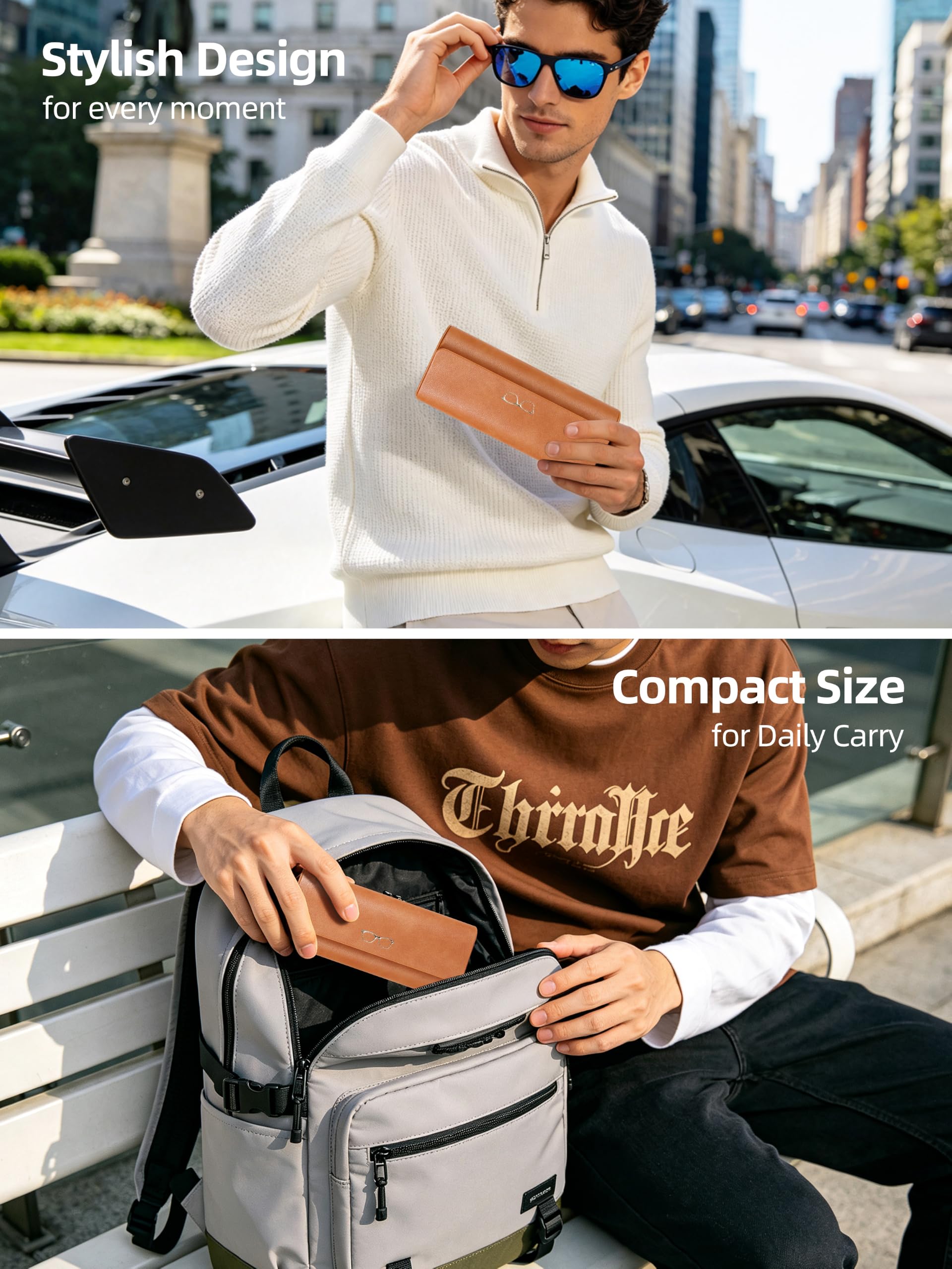 ExtreLife Smart Brillenetui, Funktioniert mit Apple Find My, Hartschalen-Sonnenbrillenetui für Damen Herren, Brillenetui mit GPS-Tracker, PU-Leder, Anti-Verlust, Wiederaufladbar, Braun