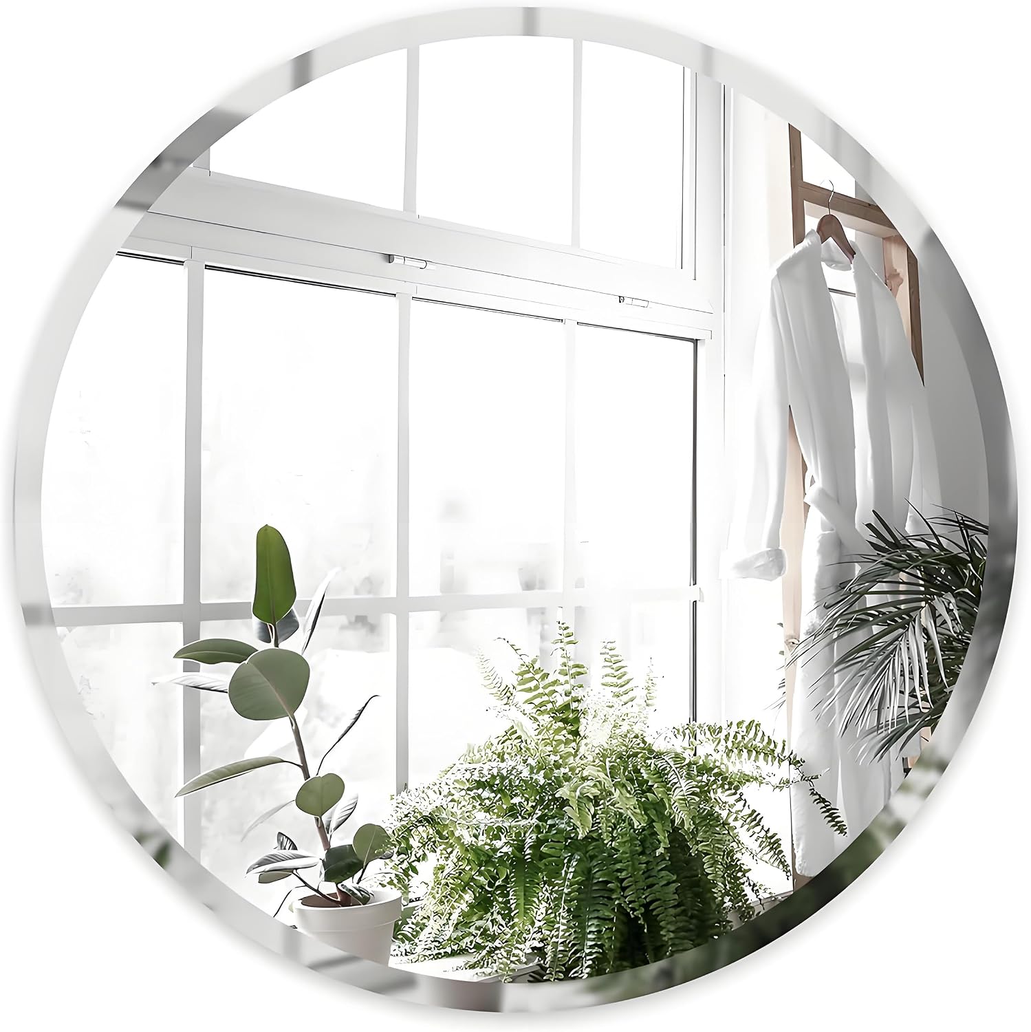 ANYHI Round Mirror 55 cm Bathroom Mirror Bevelled Frameless Wall Mirror