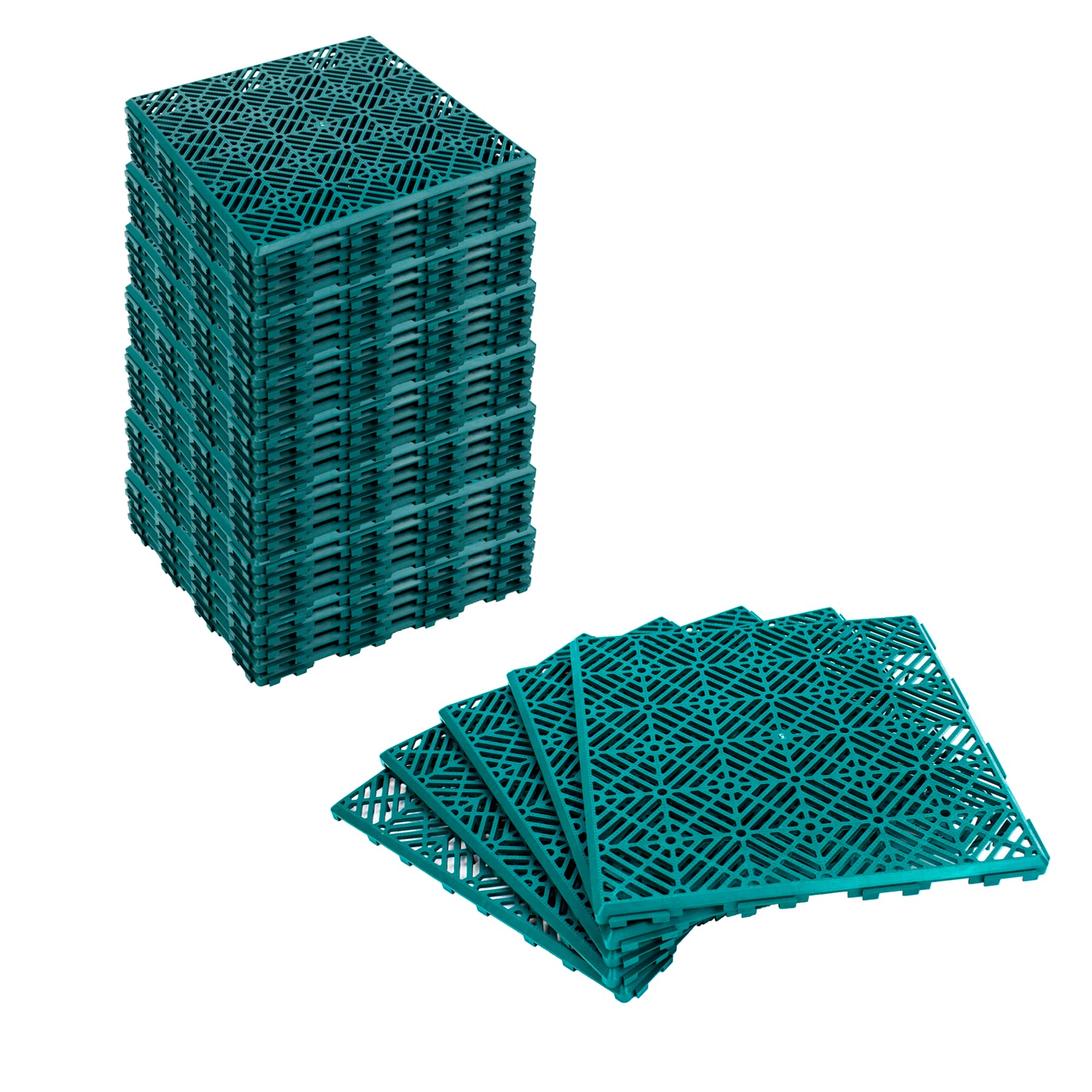 KCT 8 Pack - Green Garden Non Slip Interlocking Path Tiles - 40 Pieces Total Weatherproof Decking Boards