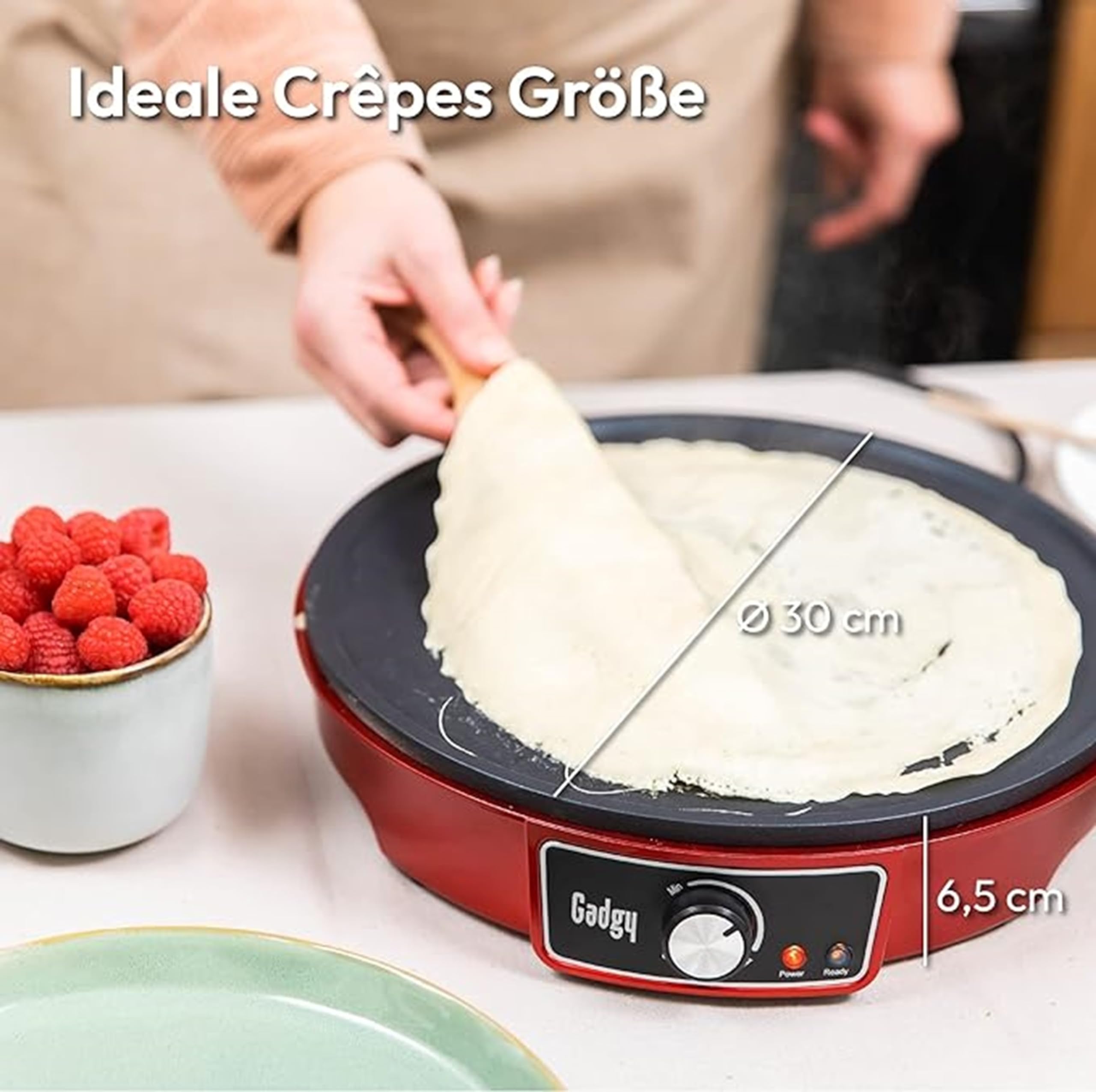 Gadgy Crêpes Maker elektrisch mit 30 cm Platte – Antihaftbeschichtetes Crêpe-Gerät inkl. Teigverteiler & Wender – Ideal für Crêpes, Pfannkuchen, Pancakes, Poffertjes & mehr