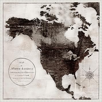 Amanti Art Framed Canvas Wall Art 30x30 World Map Black and White IV-North America by Marie Elaine Cusson, Framed Wall Art Canvas, Maps Artwork, Traditional Decor, Large Poster Painting for Living