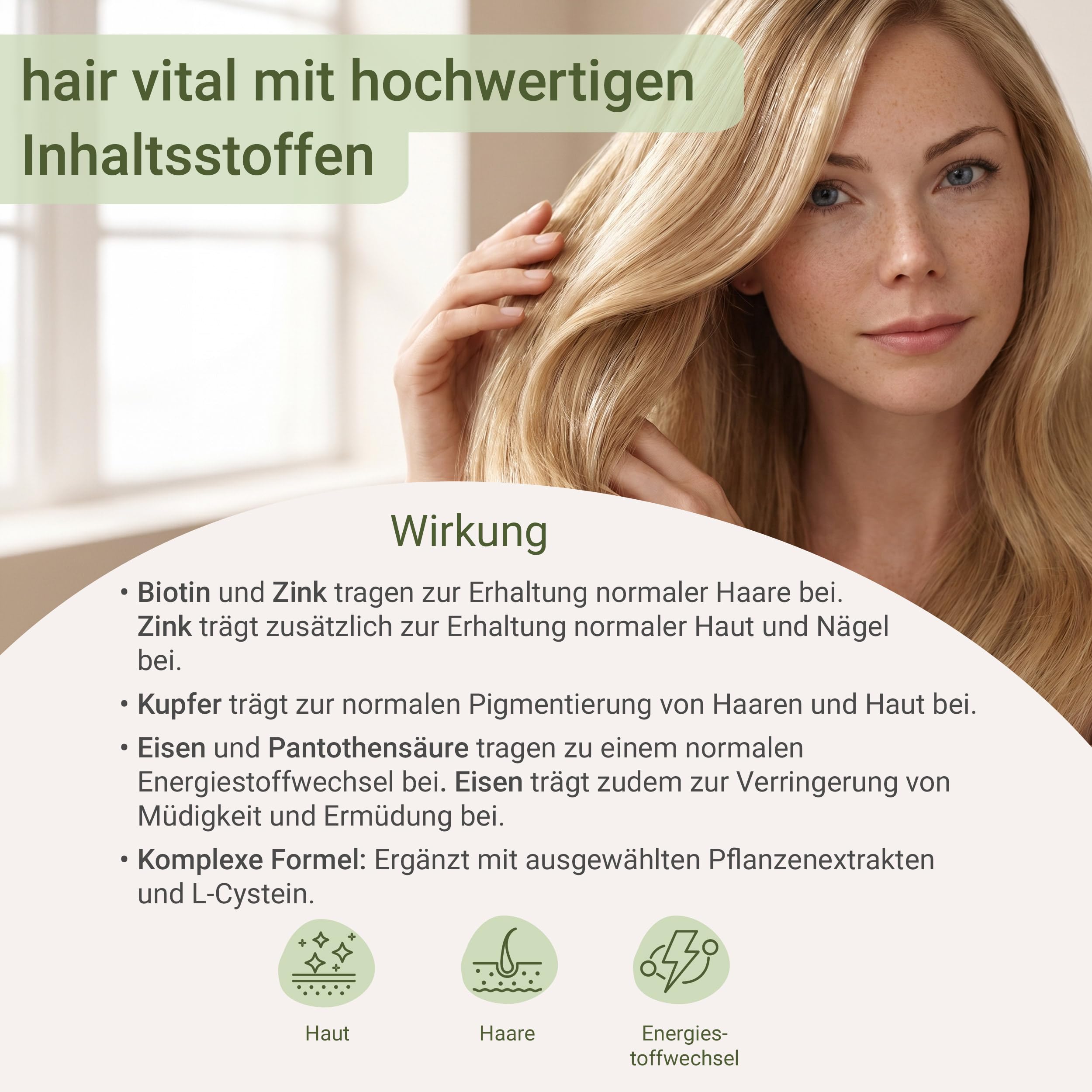 for you Hair Vital Doppelpack – 2x 60 Kapseln mit Biotin, Zink, Kupfer, Eisen & L-Cystein sowie Perlhirse-, Leinsamen- & Bambus-Extrakt – für Haut, Haare & Nägel