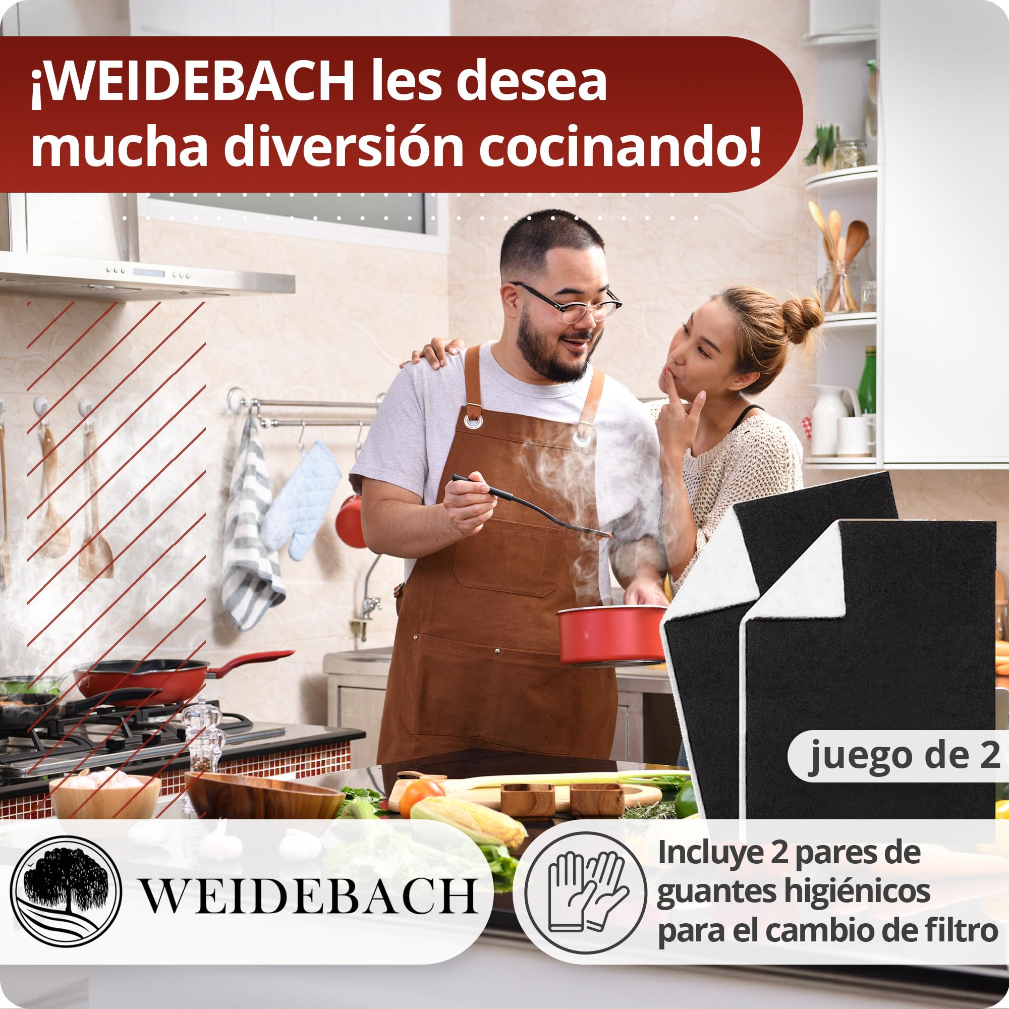 WEIDEBACH 2 filtro KOMBI para campana extractora con carbón activo y filtro de grasa, 57 x 47 cm [recortables] – aprox. 1,7 cm de grosor