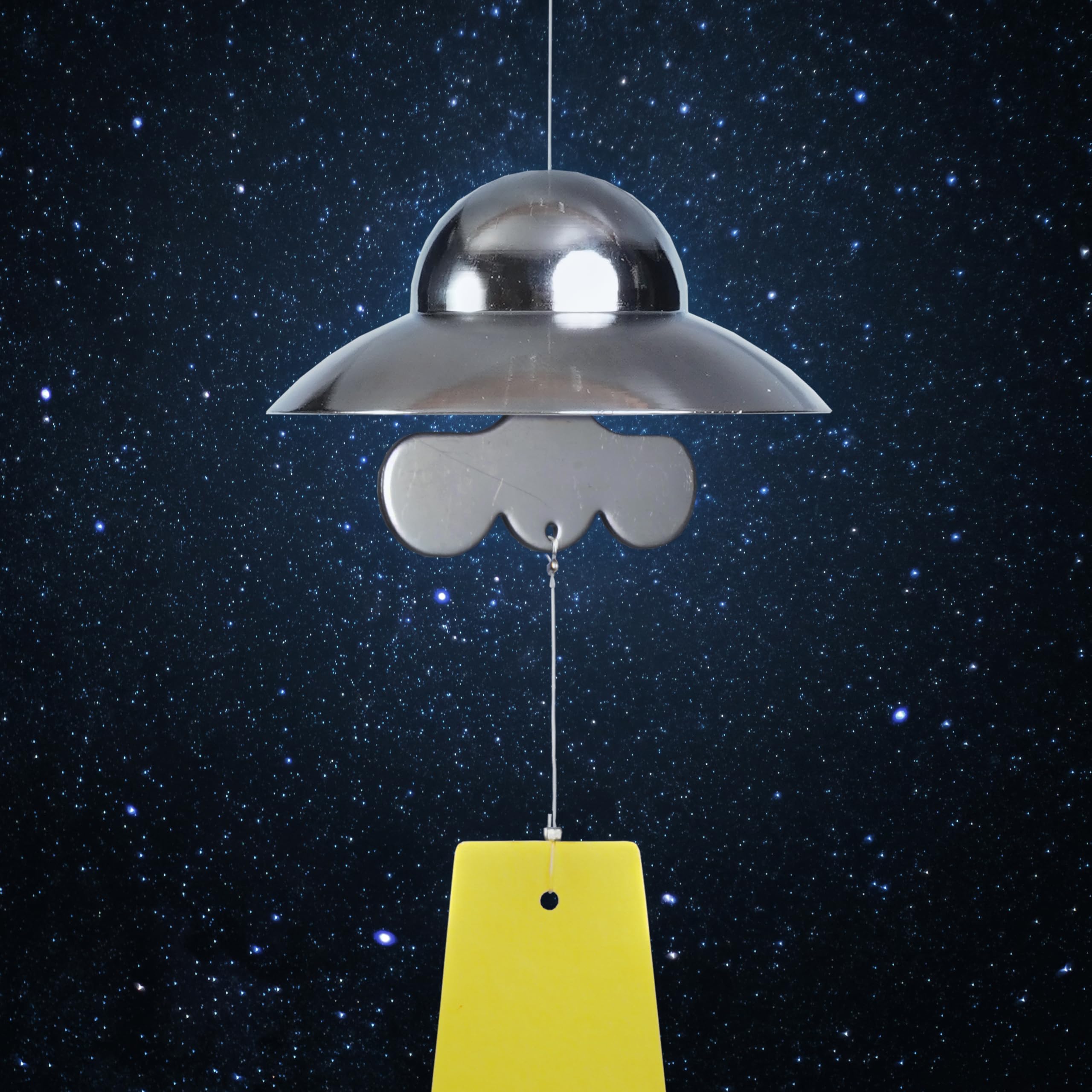 Funny Metal UFO Spaceship Wind Chime with Summoning Card Quirky Sci-Fi Hanging Decor for Bedroom & Study, Novelty Alien Gift for Teens & UFO Lovers, Unique Indoor Ornament (Farmer)