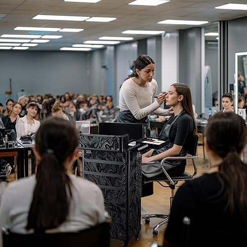 Miniatura 3 de BYOOTIQUE Estuche de tren de maquillaje con ruedas 4 en 1, organizador de carrito de cosméticos con cerradura, estuche de peluquería con cerradura