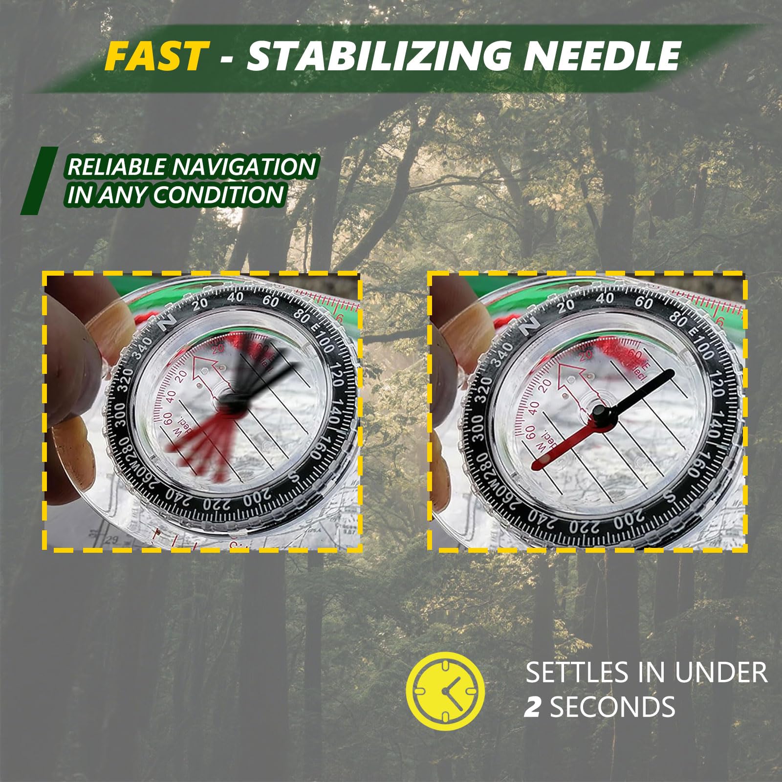 Boussole de Navigation, Transparente Compas d'Orientation avec Déclinaison Réglable pour Randonnée Camping, Sport de Plein air