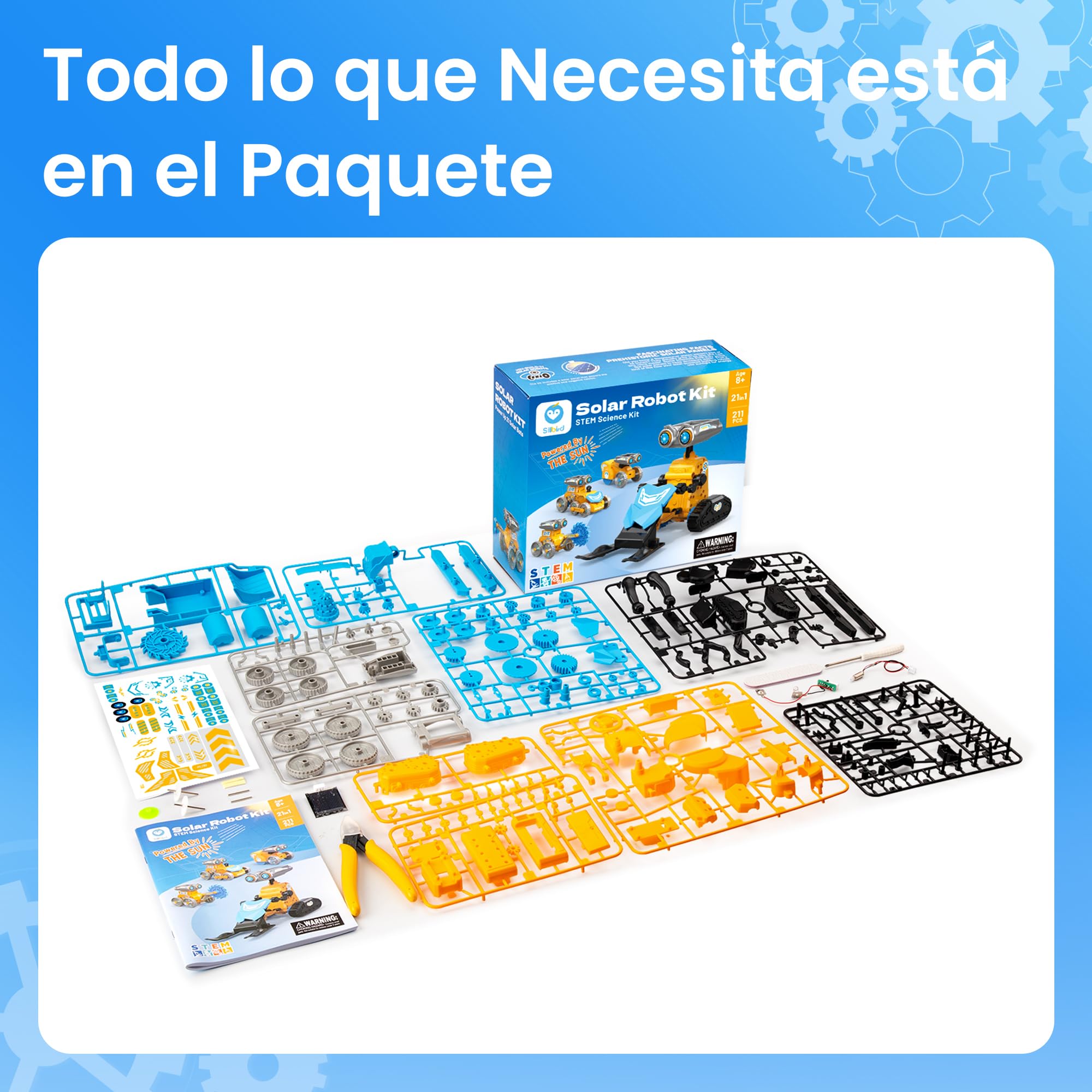 Sillbird 21 en 1 Kit Solar Robot, Stem Kit de Montaje Robótico Accionamiento Dual Solar y de Batería, Navideños Cumpleaños Juguetes Niños 8 9 10 11 12 13 Años (211Piezas)
