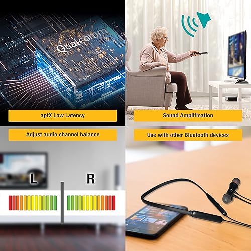 Miniatura 5 de HomeSpot Auriculares inalámbricos con banda para el cuello para ver la televisión con Bluetooth 5.3 aptX LL transmisor sin demora ligero de alto