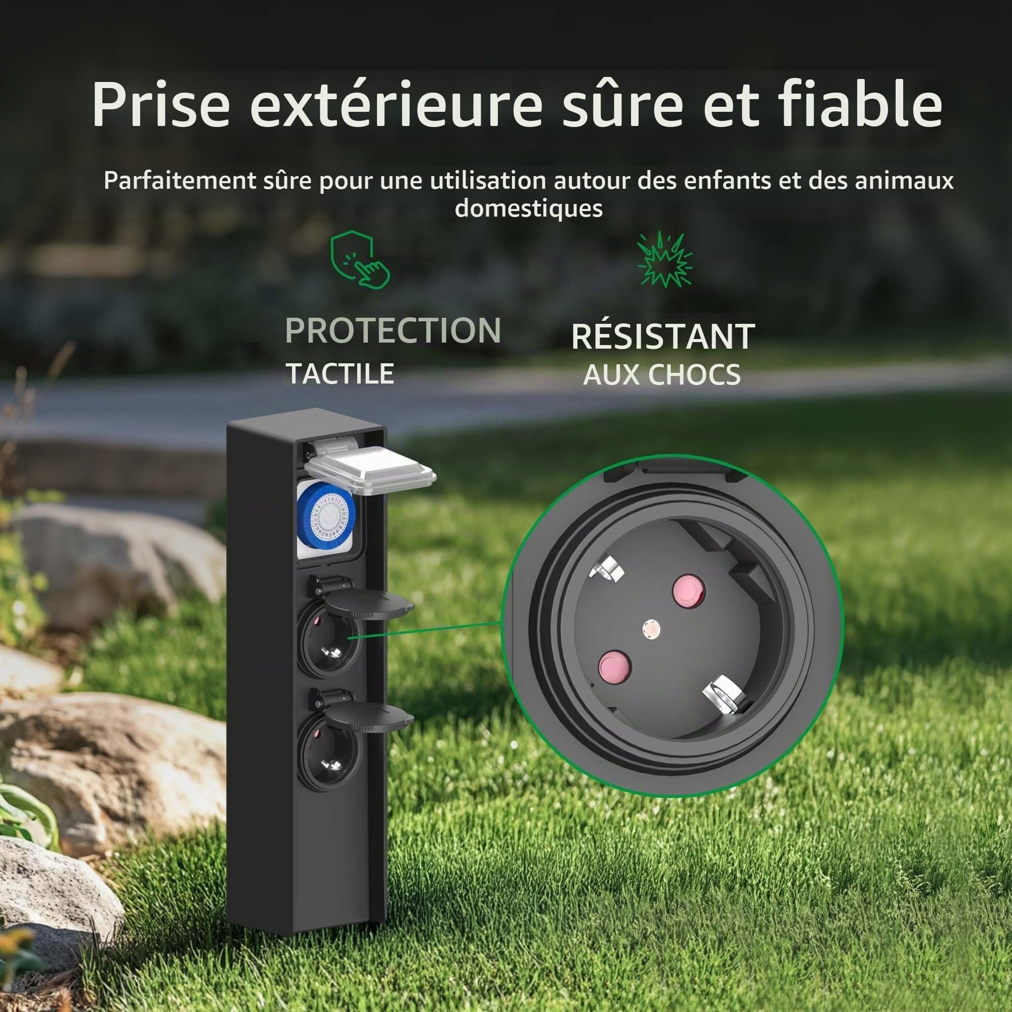 Ledvion - Prise Extérieure avec Poteau, Incl. Capteur, 2 Prises, Étanche IP44, Garantie 3 Ans