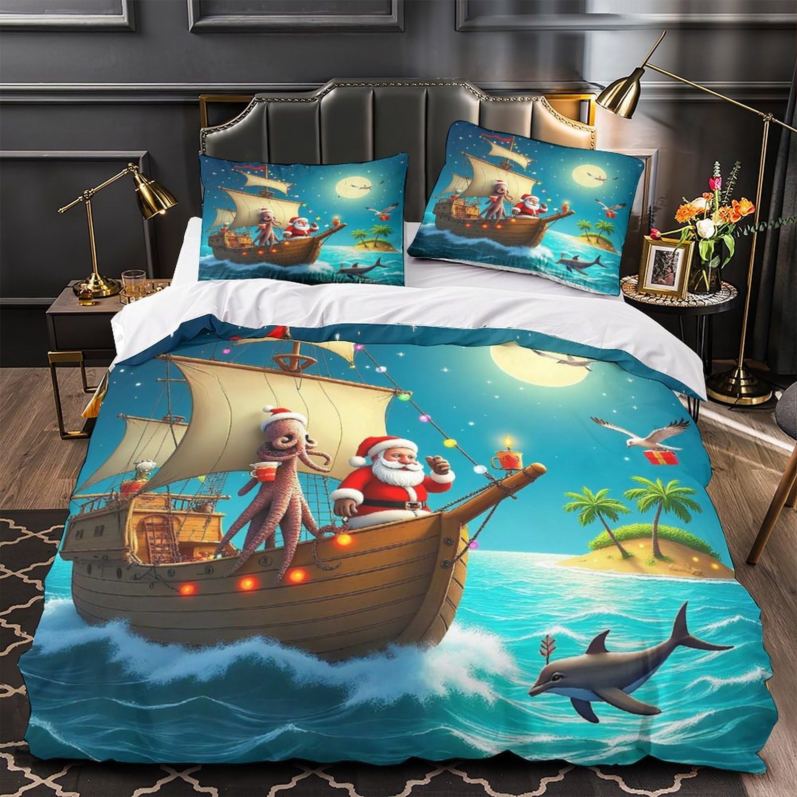Housse de couette Père Noël 3D en microfibres douce Super King 260x220cm