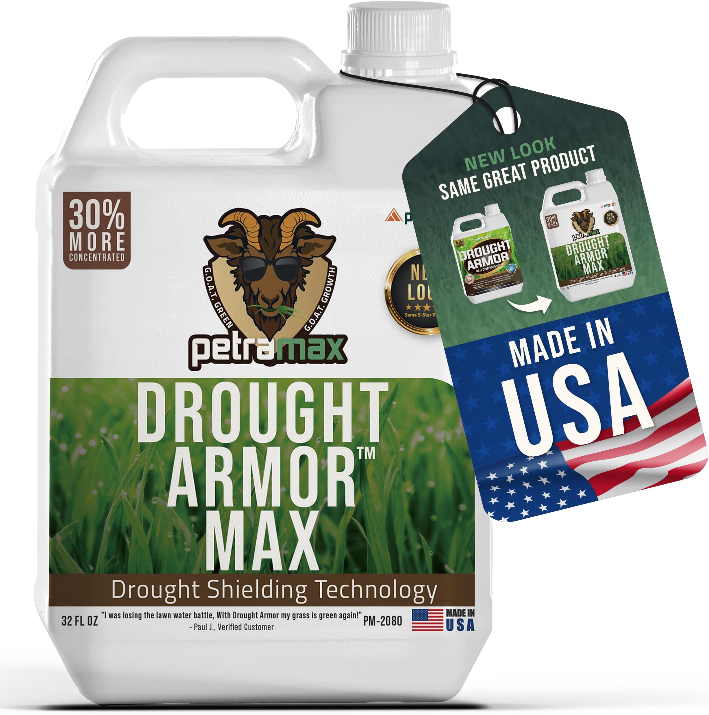 PetraMax Lawn & Turf Drought Armor - Keep Grass Hydrated, Liquid Fertilizer for Green Turf, Root Booster for Plants & Soil (32oz)