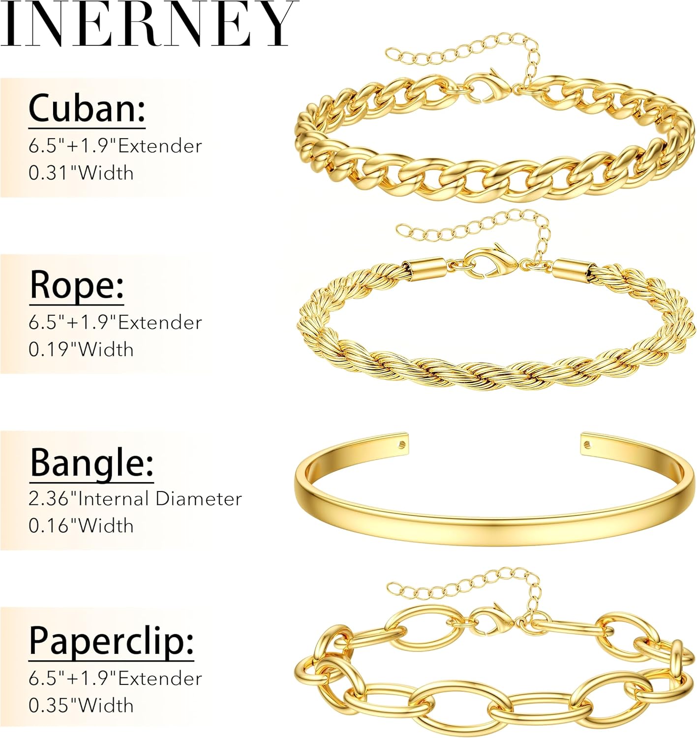 Gold Chunky Stack Bracelets for Women Non Tarnish, 14K Gold Plated Bracelets Set for Women Stackable, Waterproof Layered Trendy Dainty Cuff Cuban Link Chain Paperclip Bracelet Pack for Jewelry Gifts - Image 3