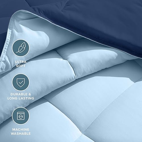 Miniatura 6 de Bare Home serie 1800 Edredón, un color distinto por cada lado, con relleno sintético, muy suave, calor en todas las estaciones, tamaño Queen, azul
