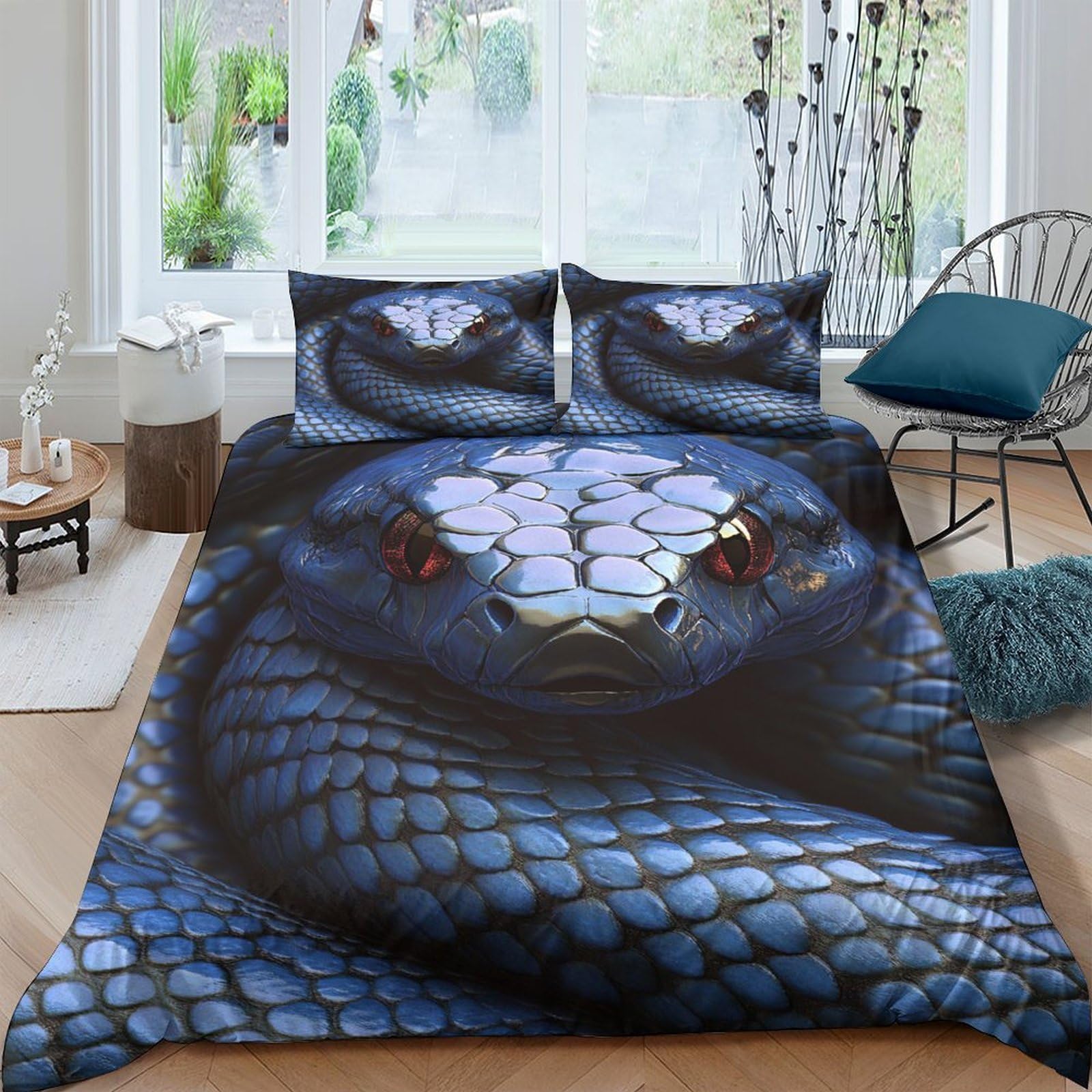 Ctjqhvkz Style-3 3D Printed Blue Snake Fitted Sheet Microfiber Soft Anti-Slip Snake Eyes Mattress Cover For Bedroom Guest Room Dorm Decor Single（135X200cm）