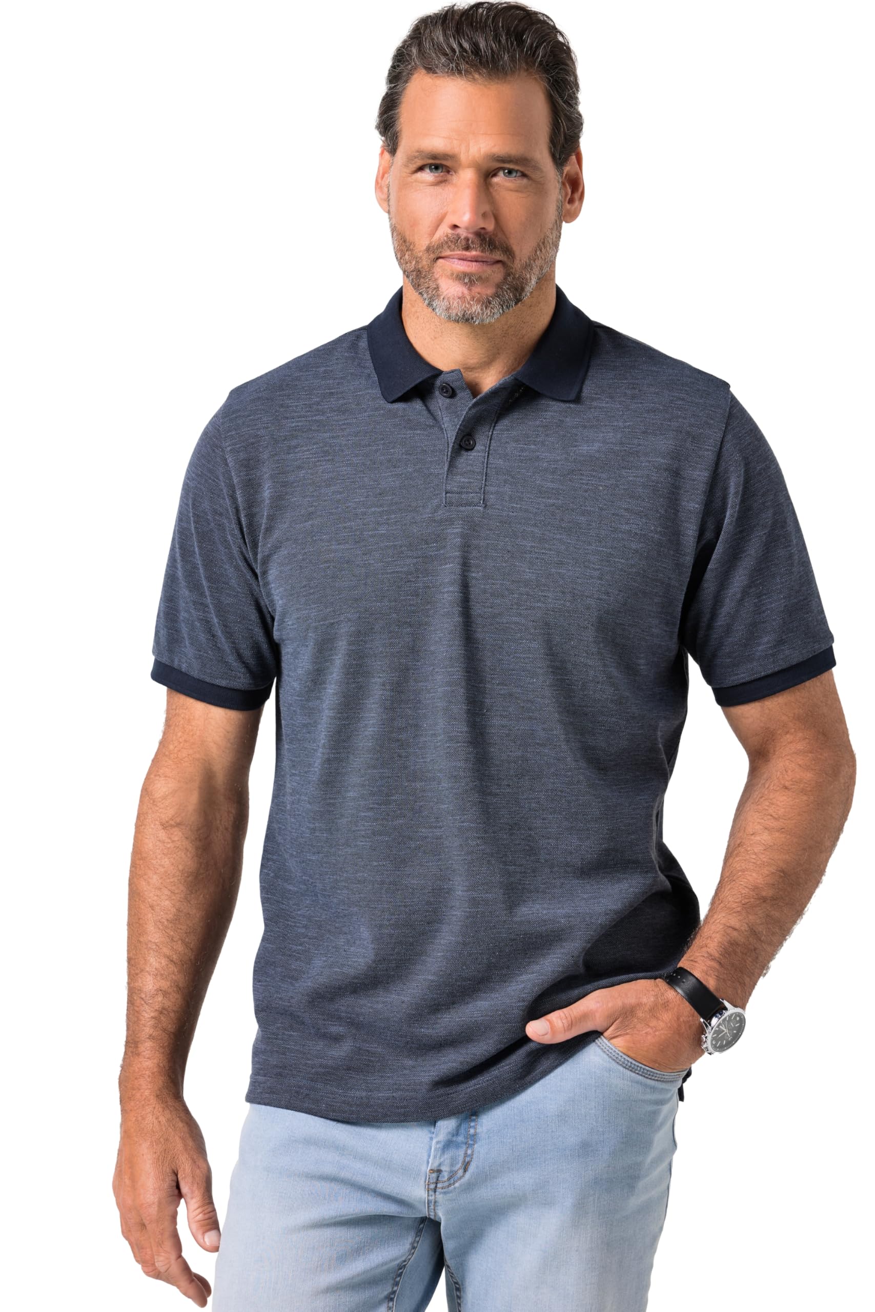 JP 1880 Herren große Größen Übergrößen Menswear L-8XL Poloshirt, Halbarm, Melange-Piqué 845204