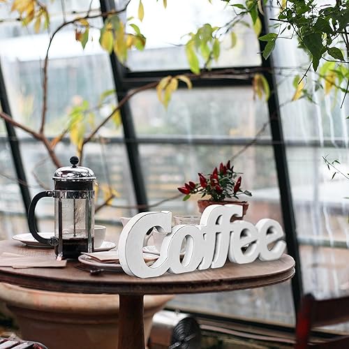 Miniatura 3 de Letrero rústico de café blanco envejecido para mesa de 14 pulgadas, letreros de granja para estación de café, letreros de madera para decoración del