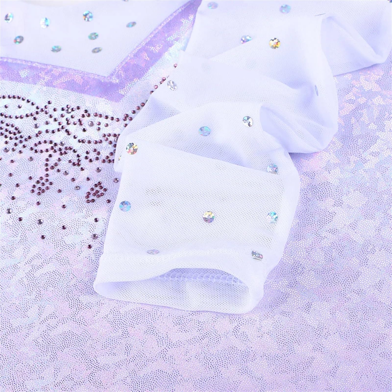 Maillot Gimnasia Ritmica Leotardos de Malla de Retazos de Manga Larga for niñas, niños pequeños, Mono de Gimnasia con Diamantes, Ropa de Gimnasia for Adolescentes(B270 Lightblue,4A)