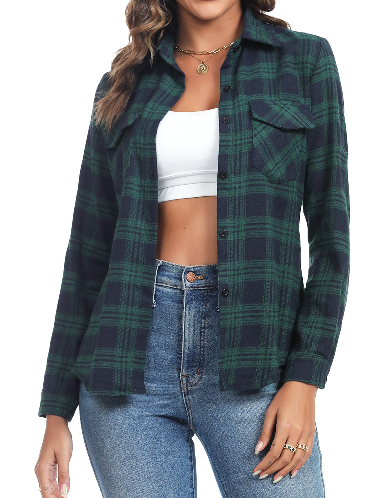 Aottori Kariertes Hemd Damen Weiche Baumwolle Kariert im Holzfäller Stil | Karierte Bluse Damen Langarm, Kariertes Design im Lässigen Hemdstil, Klassische Gerade Form, Ideal für Lässige Freizeitlooks