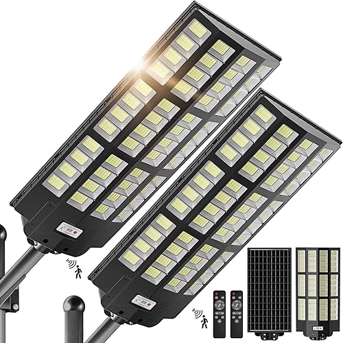 Miniatura 10 de 10000W Luces de calle solares para exteriores - Luces solares de ángulo amplio para exteriores con sensor de movimiento, luz de estacionamiento