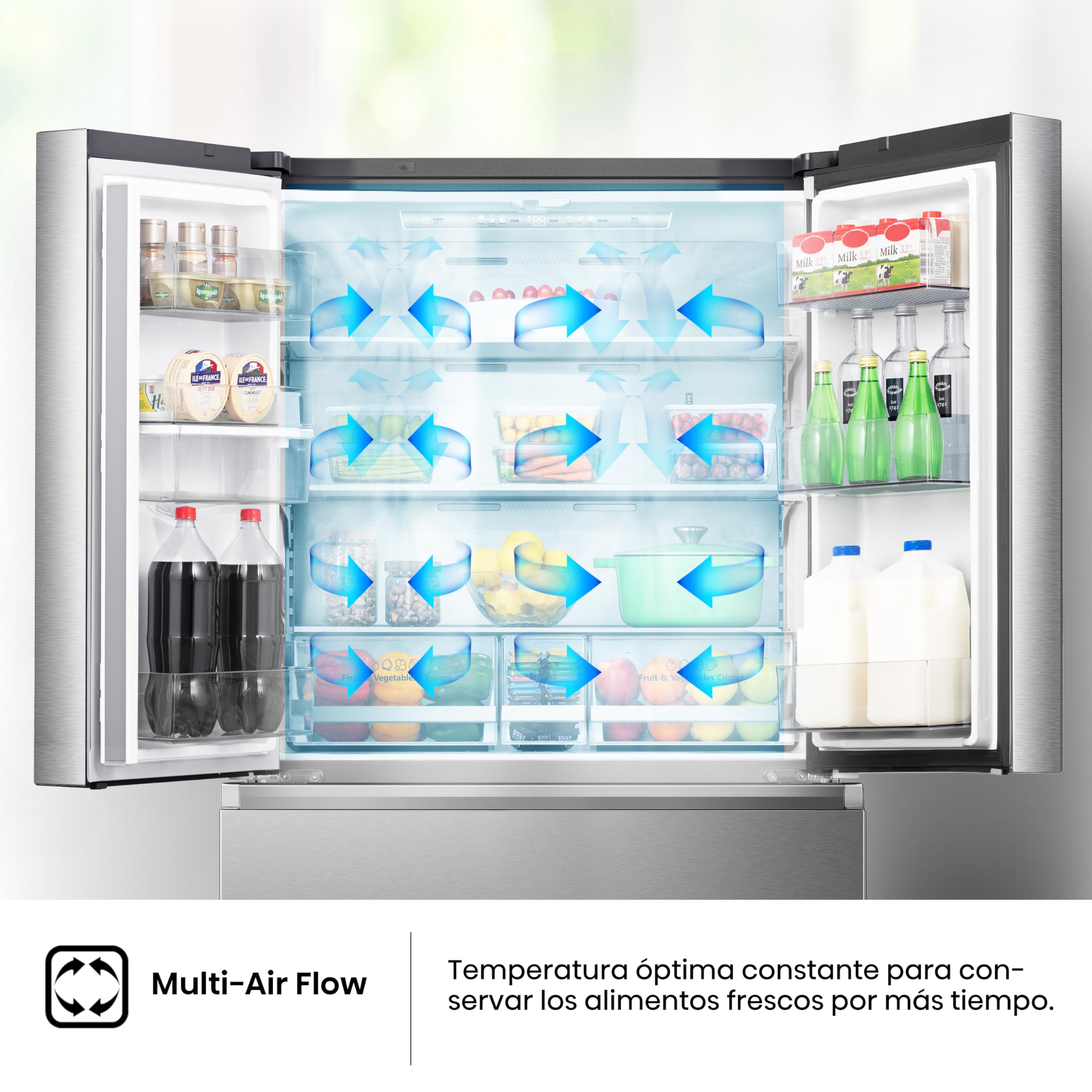 Hisense RF749N4SWSE - Frigorífico Americano,Conectividad Wifi No Frost, Inox Puerta Cajón Frances, Total No Frost, Capacidad Neta 579 L, 1.78 m,Silencioso